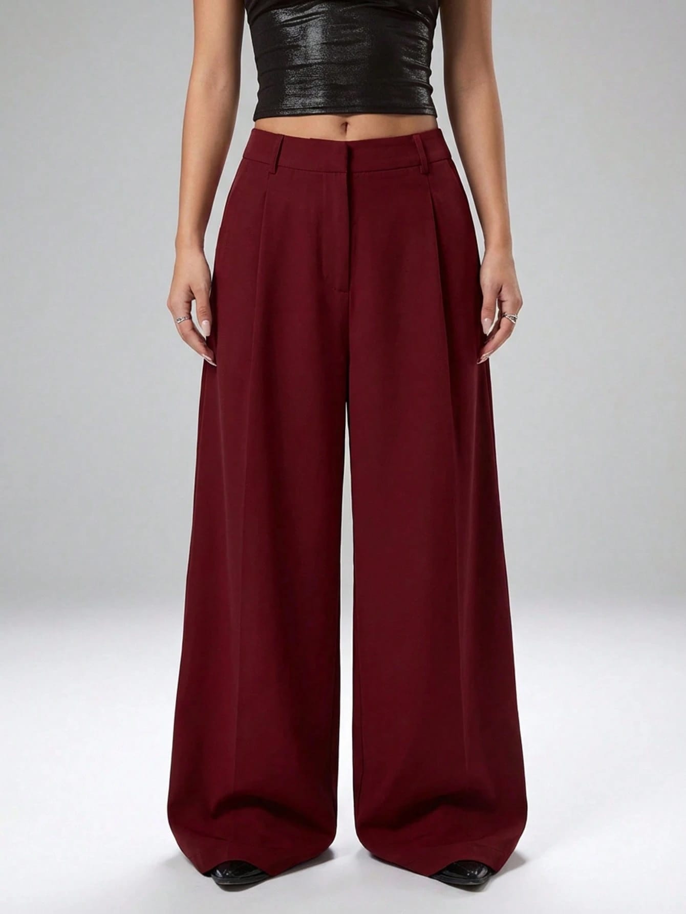 LYSMO Pantalon ample casual à plis larges et simples pour femmes