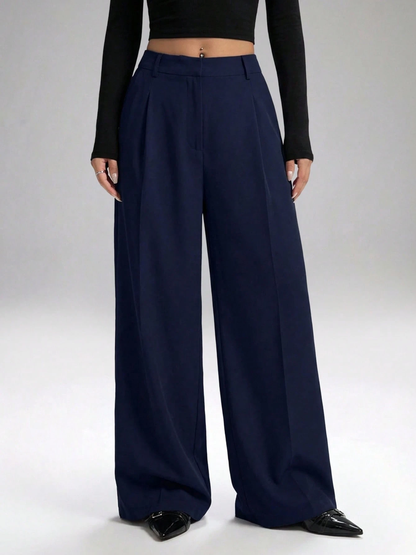 LYSMO Pantalon ample casual à plis larges et simples pour femmes — vue 8