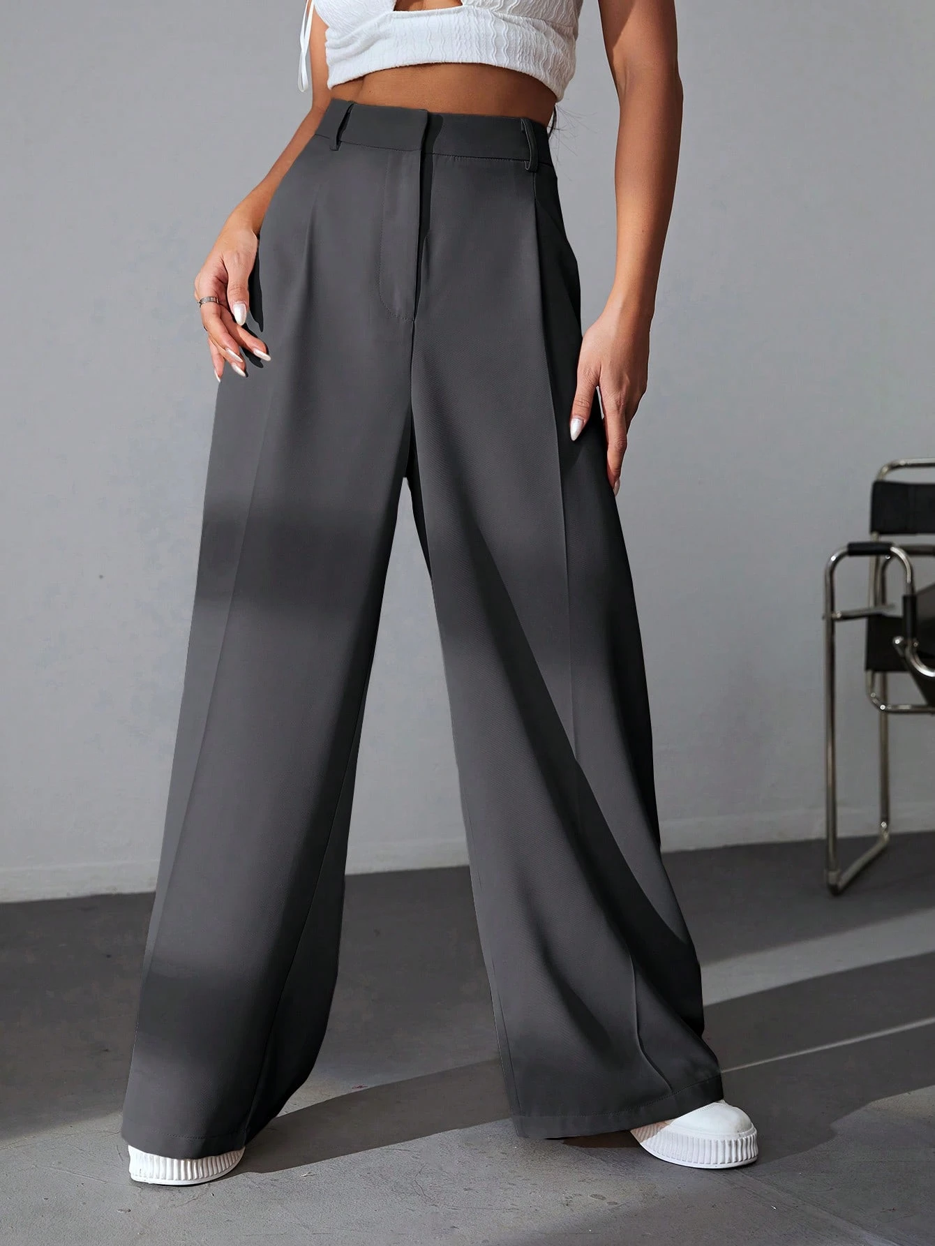 LYSMO Pantalon ample casual à plis larges et simples pour femmes — vue 7