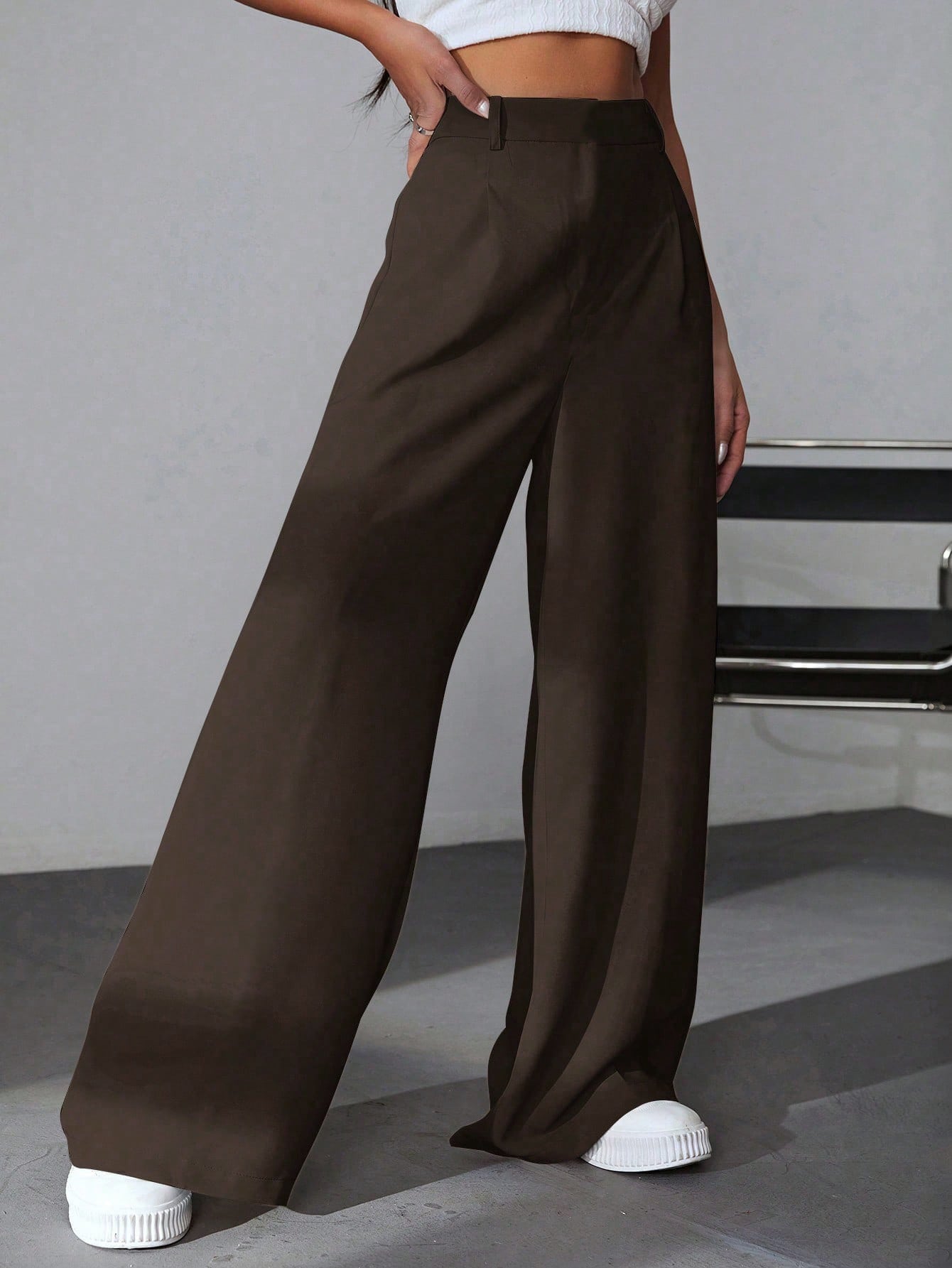 LYSMO Pantalon ample casual à plis larges et simples pour femmes — vue 13