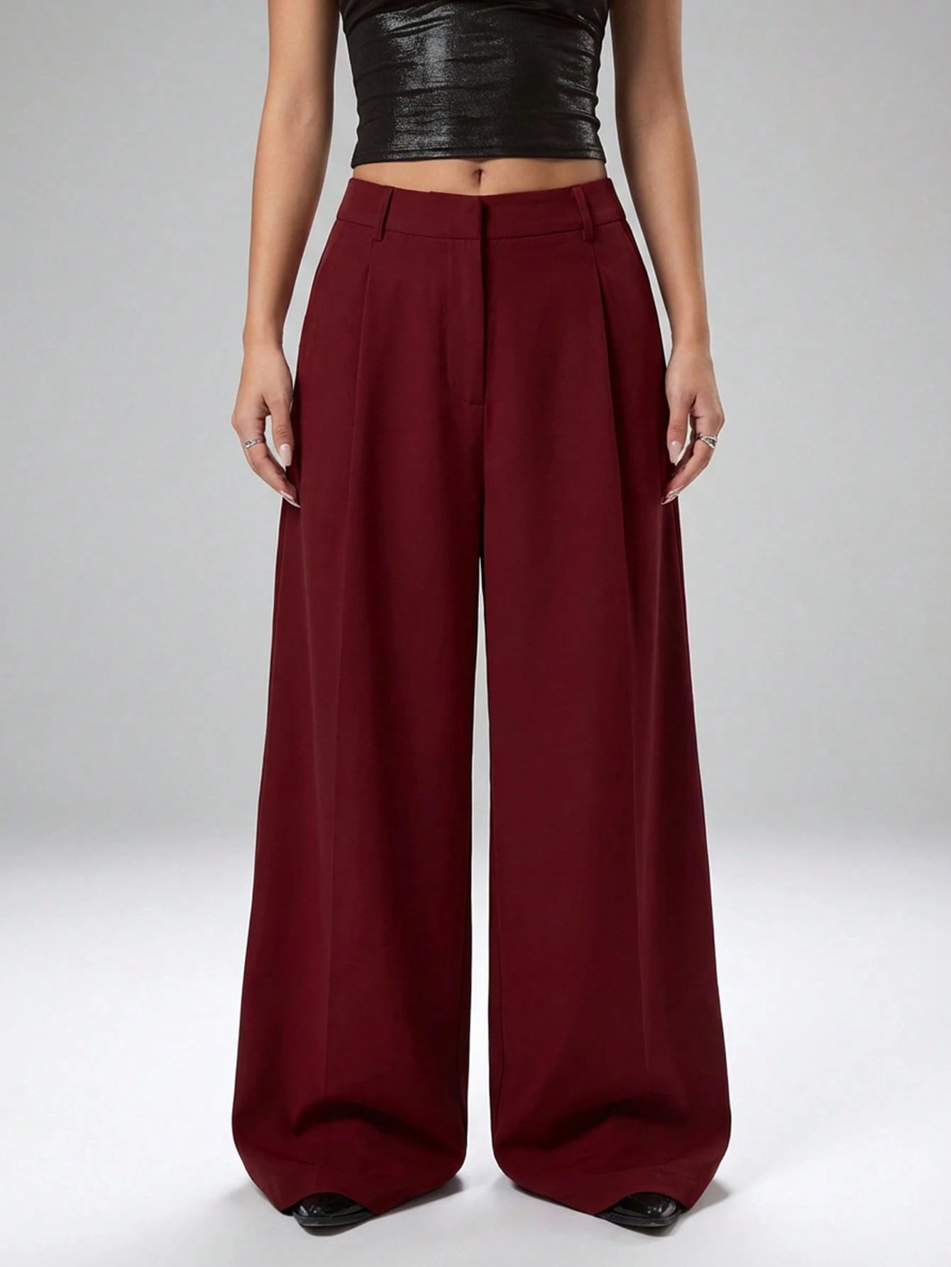 EZwear Pantalon Kaki Uni À Jambe Large — vue 3
