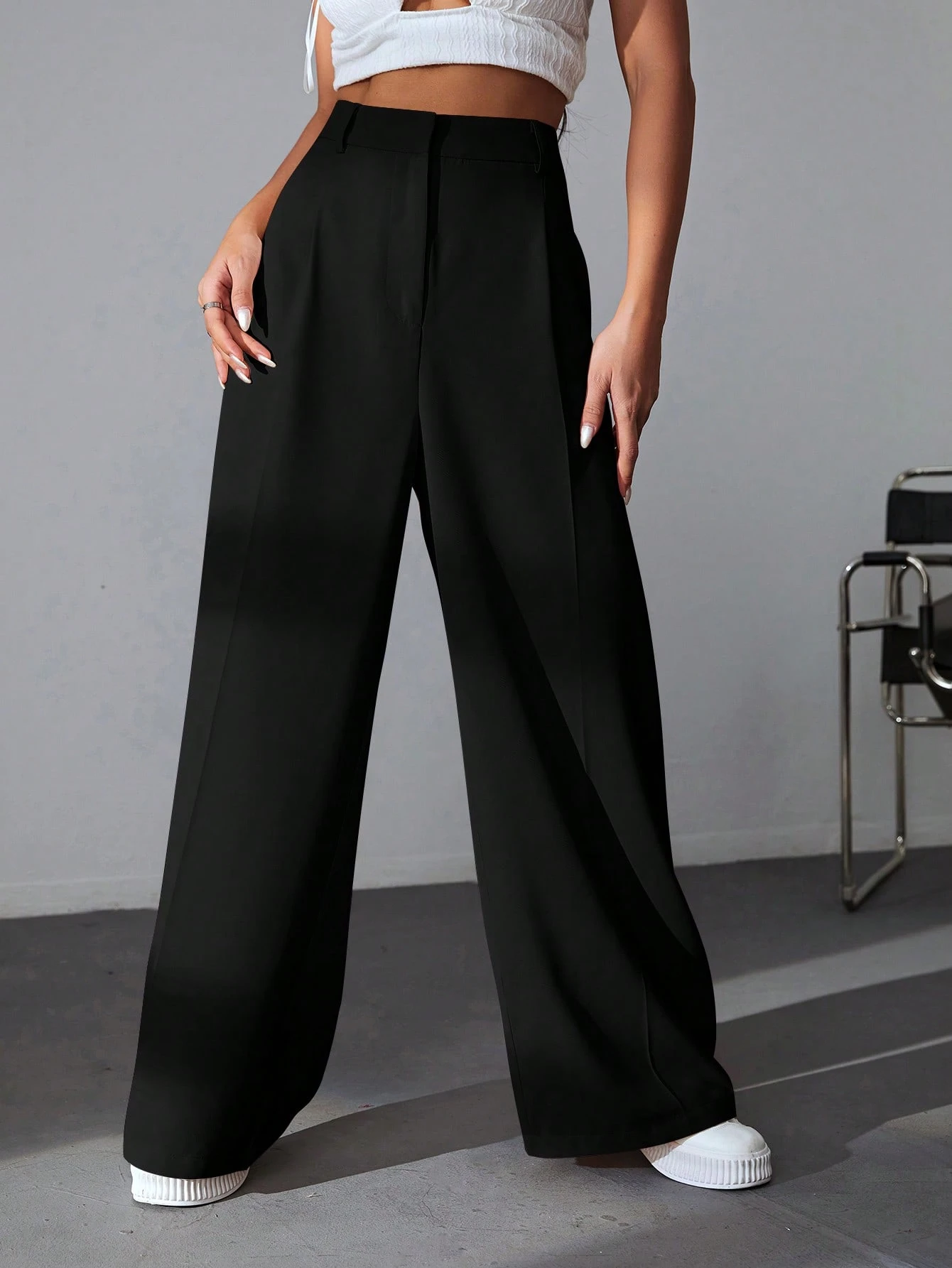EZwear Pantalon Kaki Uni À Jambe Large — vue 2