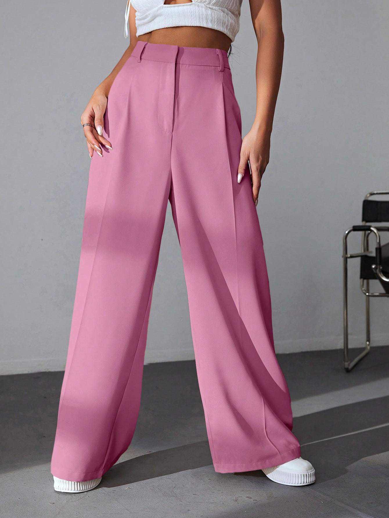 EZwear Pantalon Kaki Uni À Jambe Large — vue 4