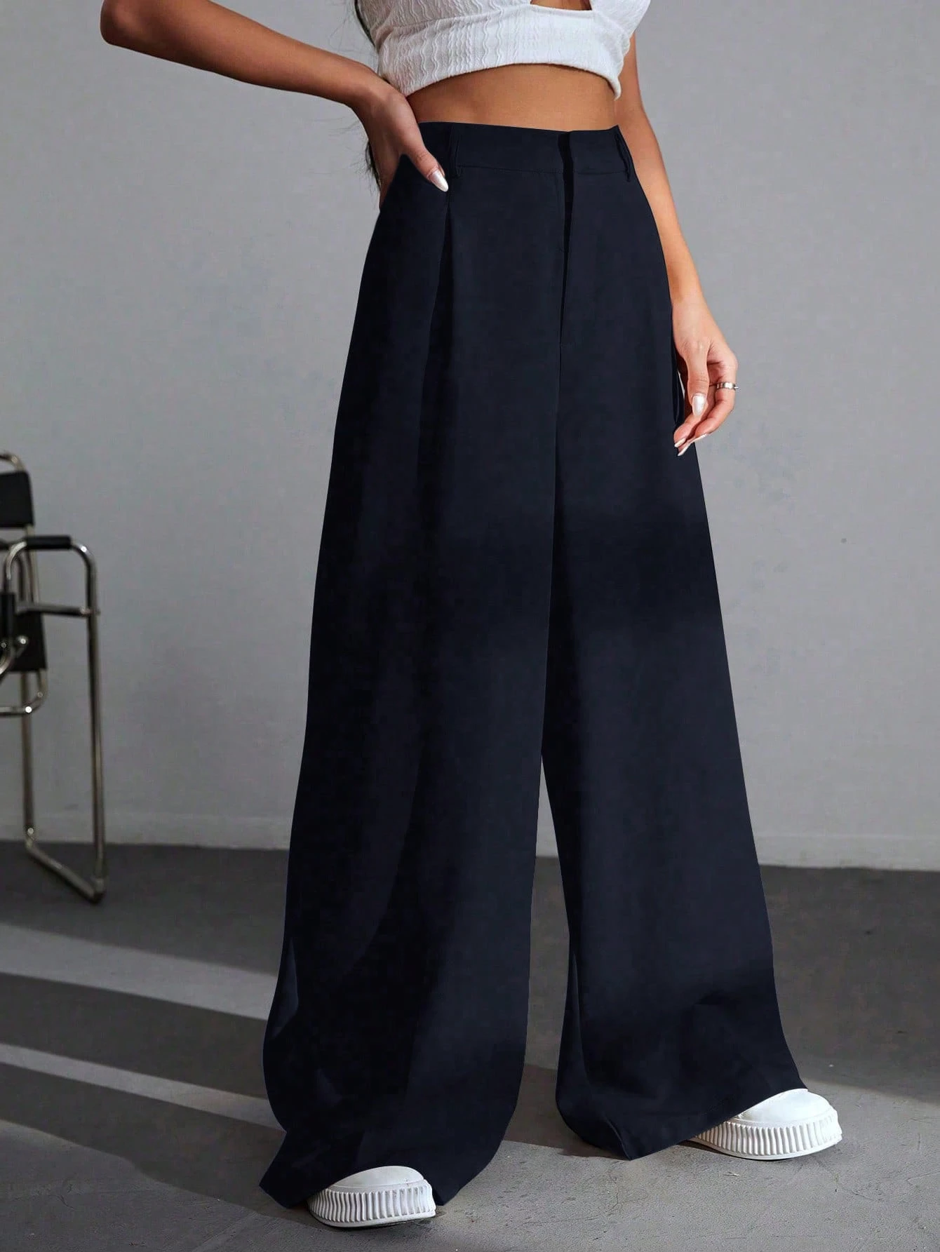 EZwear Pantalon Kaki Uni À Jambe Large — vue 13