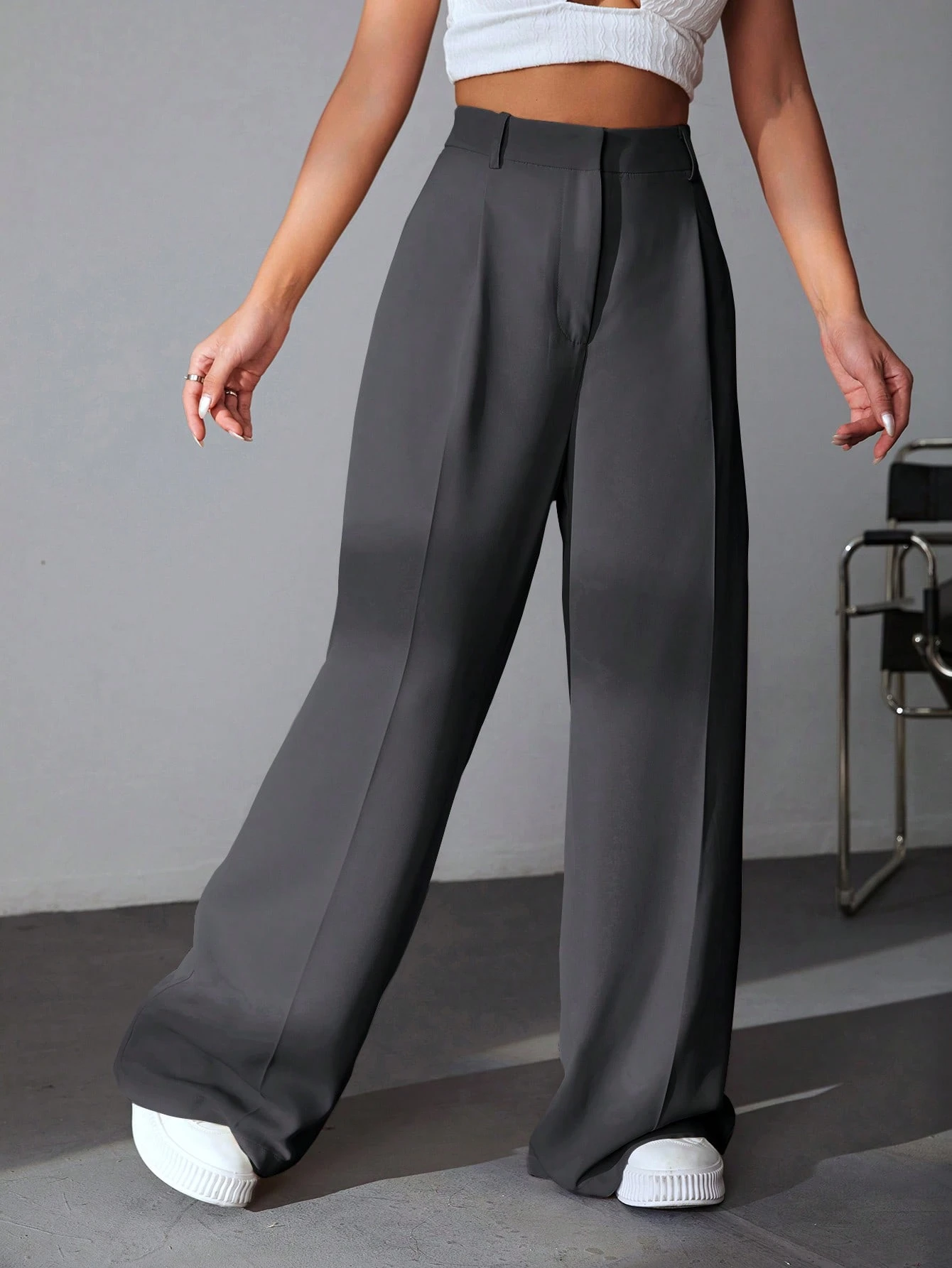 EZwear Pantalon Kaki Uni À Jambe Large — vue 16