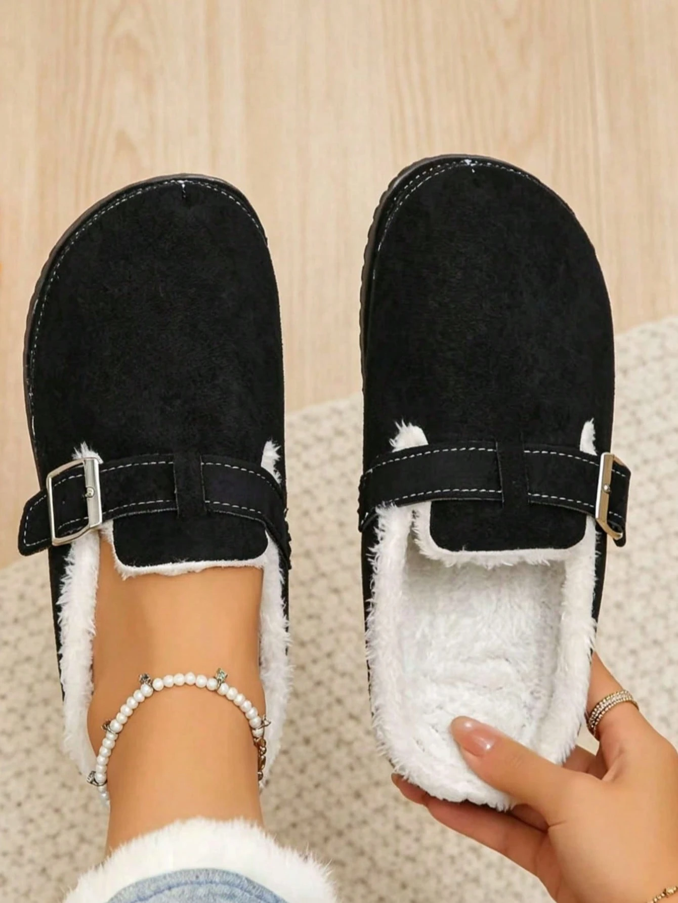 Nouvelles mules plates classiques de mode pour femmes automne/hiver, mules en daim beige — vue 5