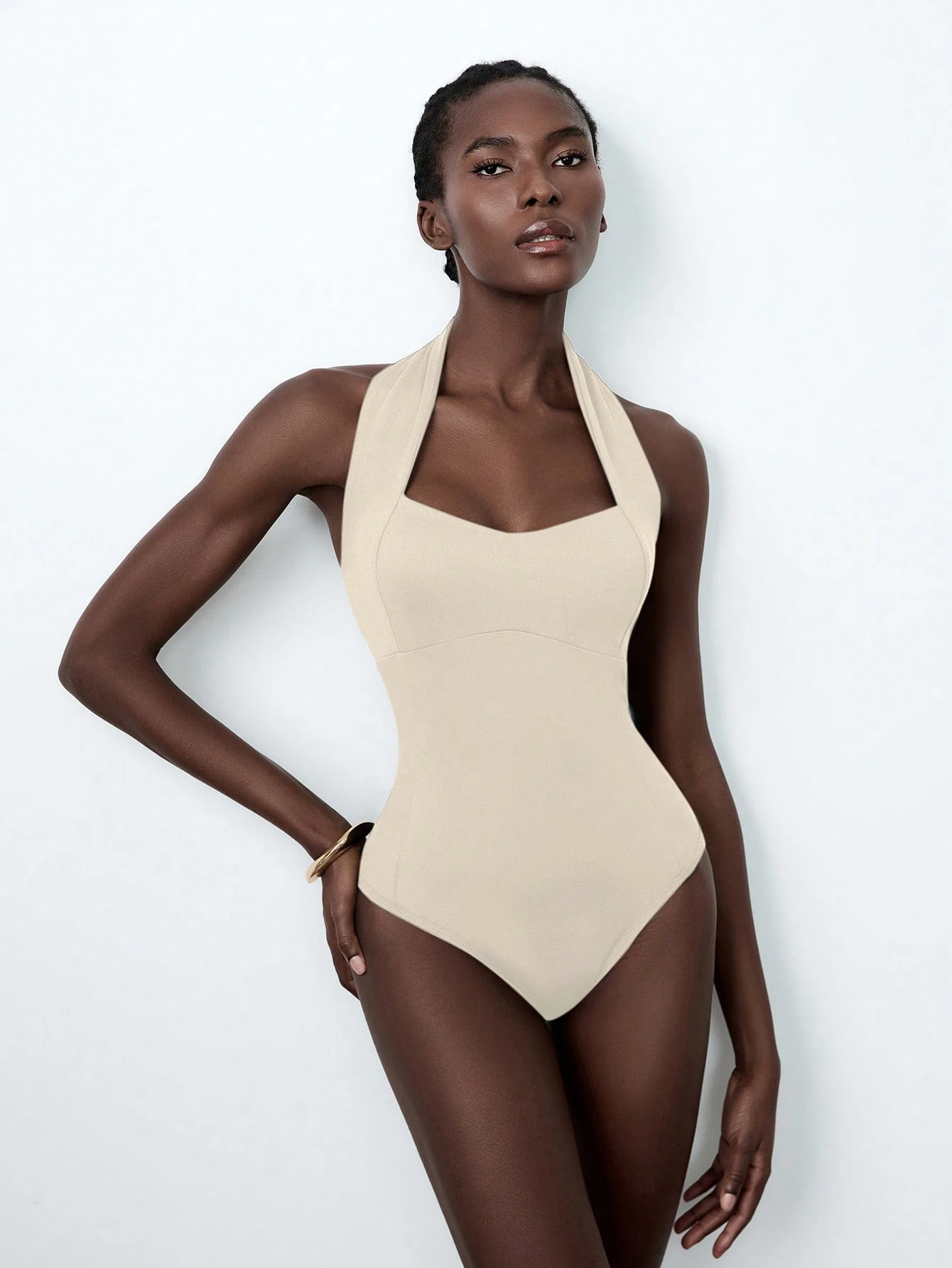 Lumivelle Bodys femmes de couleur unie avec dos nu, élastique, coupe près du corps