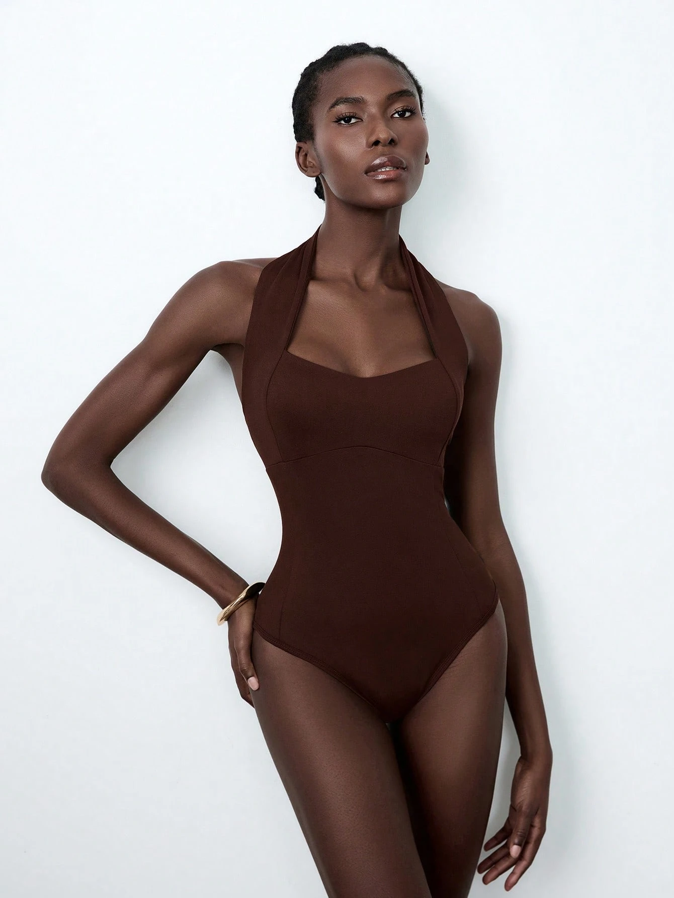 Lumivelle Bodys femmes de couleur unie avec dos nu, élastique, coupe près du corps — vue 3