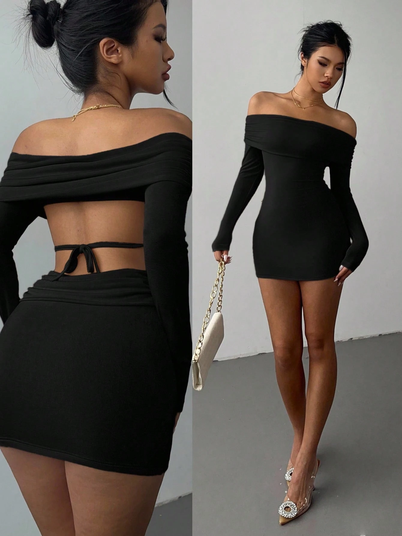 Aloruh Robe moulante mini sexy aux épaules dénudées et dos nu, parfaite pour une fête — vue 7