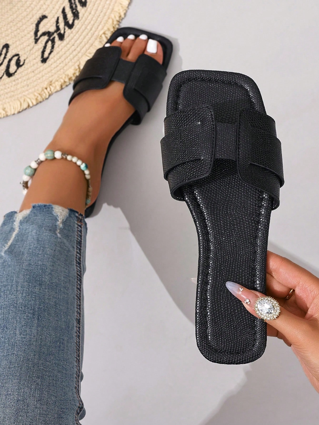 Ximi Ruo Sandales plates décontractées style coréen pour femmes, pantoufles à enfiler, — vue 3