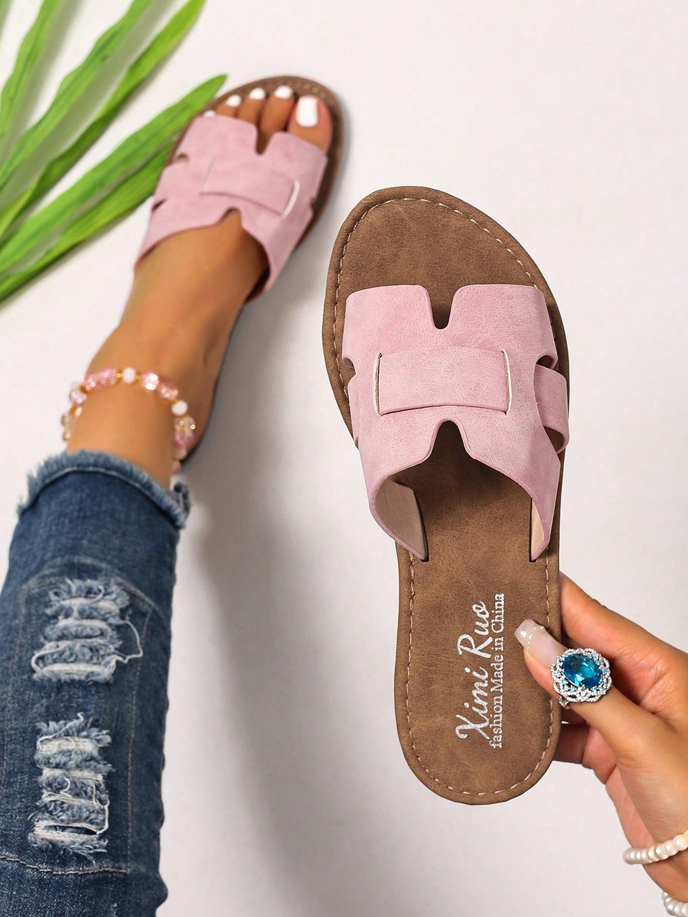 Ximi Ruo Chaussons plats décontractés pour femmes, sandales à bout ouvert de style — vue 11
