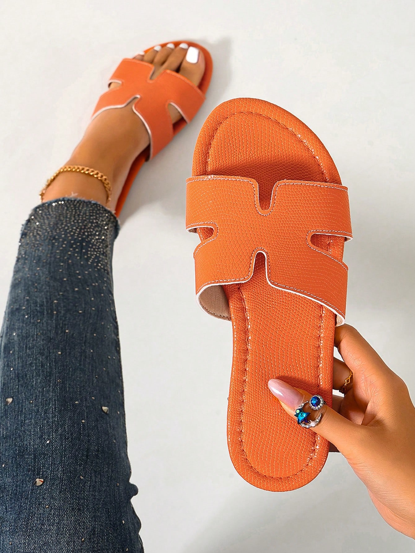 Ximi Ruo Chaussons plats décontractés pour femmes, sandales à bout ouvert de style — vue 9