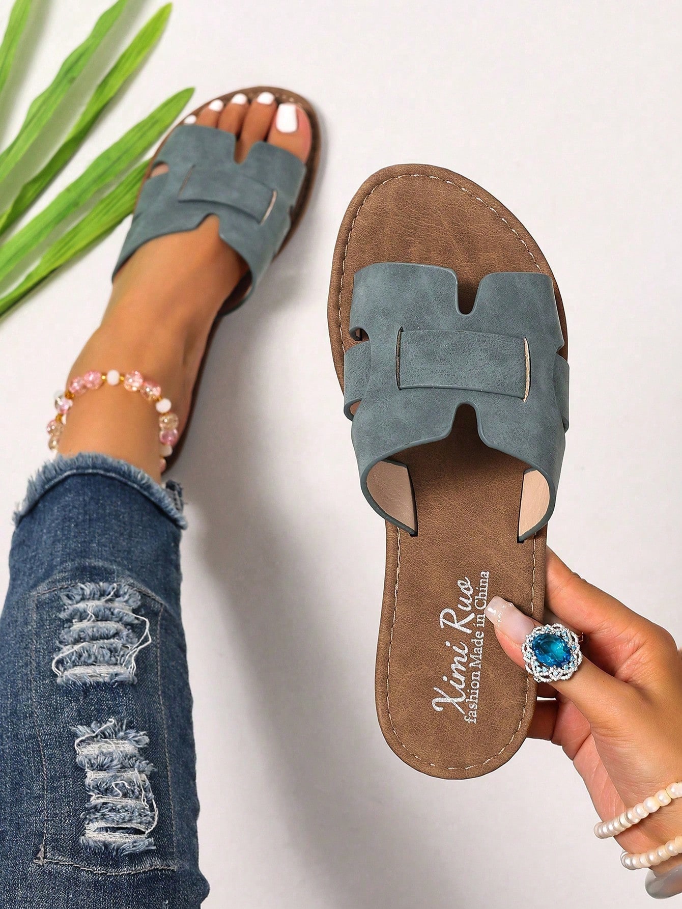 Ximi Ruo Chaussons plats décontractés pour femmes, sandales à bout ouvert de style — vue 10
