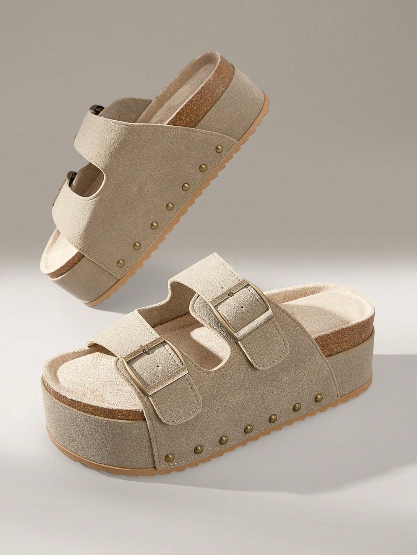 Solecia Nouvelles sandales d'été pour femmes avec boucle métallique et rivets, à bout — vue 11