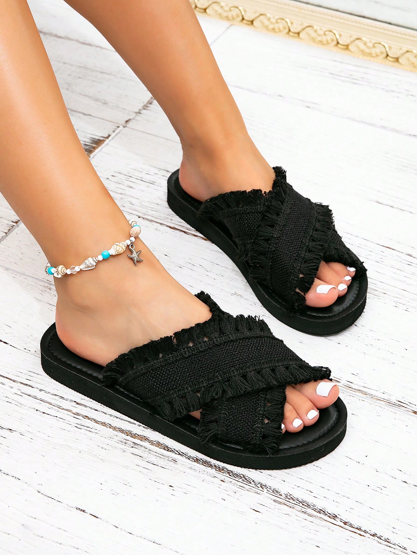 Sandales noires pour femmes KATE MIUCH avec franges, minimalistes, convenant au — vue 9