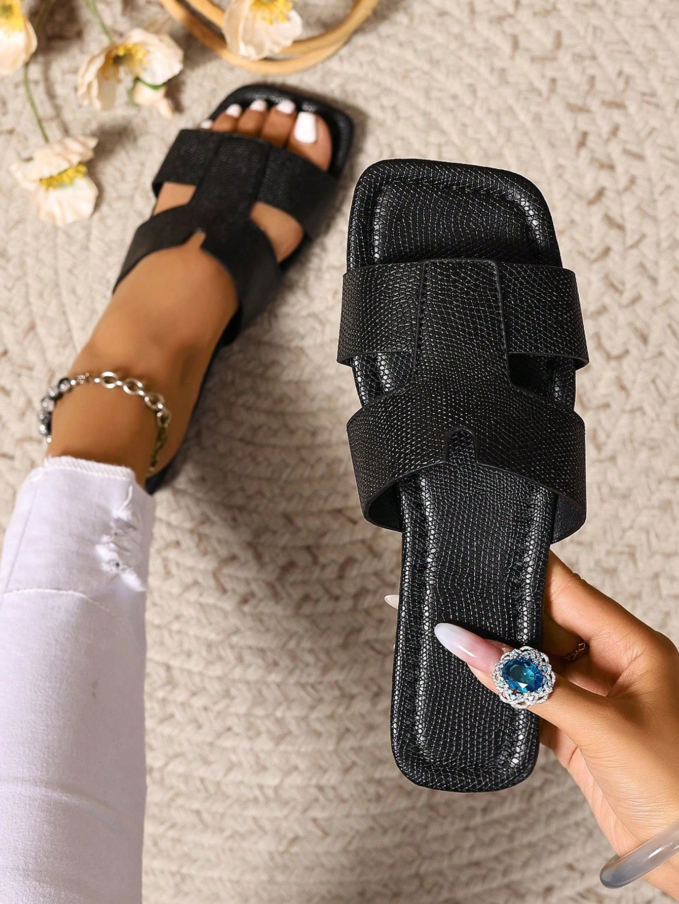 Ximi Ruo Sandales plates décontractées style coréen pour femmes, pantoufles à enfiler, — vue 14