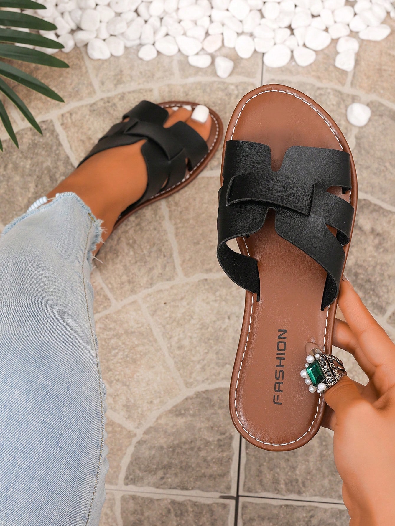 Chaussons plats décontractés de style coréen pour femmes, bout ouvert, sandales romaines — vue 3