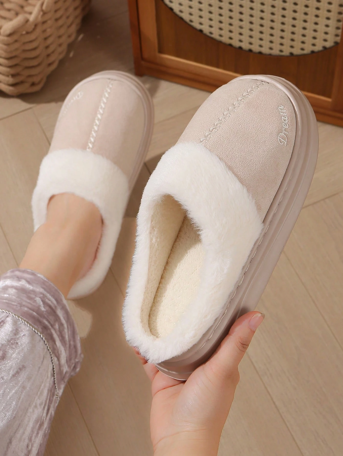 Pantoufles fermées en peluche, pantoufles chaudes pour femmes pour l'automne/l'hiver, — vue 5