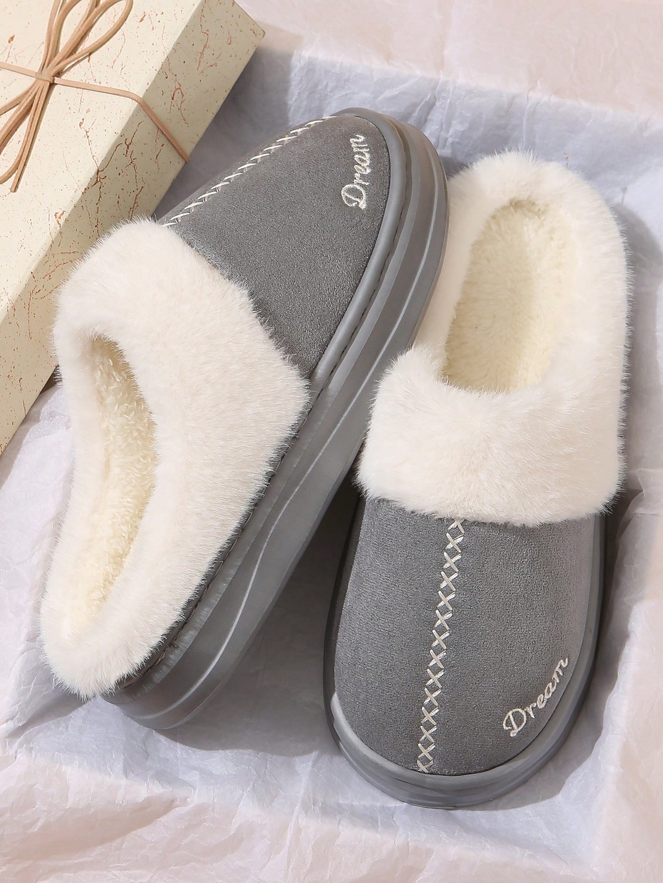 Pantoufles fermées en peluche, pantoufles chaudes pour femmes pour l'automne/l'hiver, — vue 4