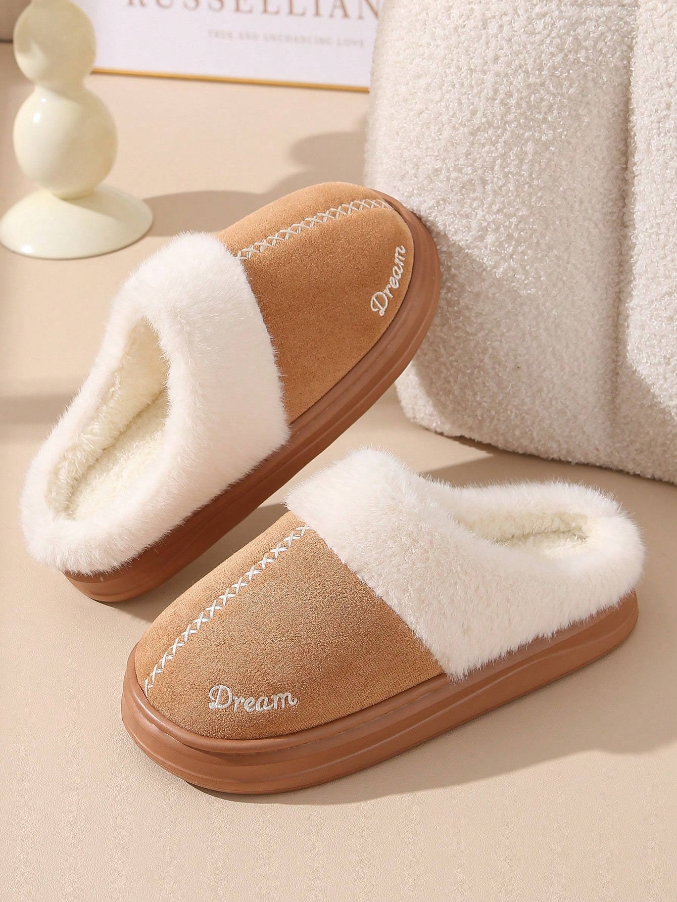 Pantoufles fermées en peluche, pantoufles chaudes pour femmes pour l'automne/l'hiver, — vue 9