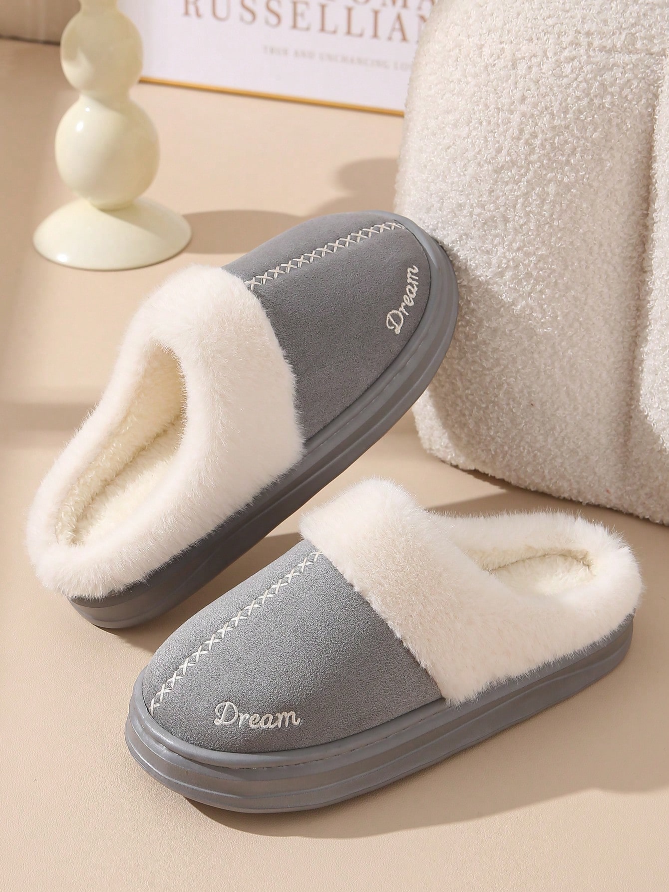 Pantoufles fermées en peluche, pantoufles chaudes pour femmes pour l'automne/l'hiver, — vue 11