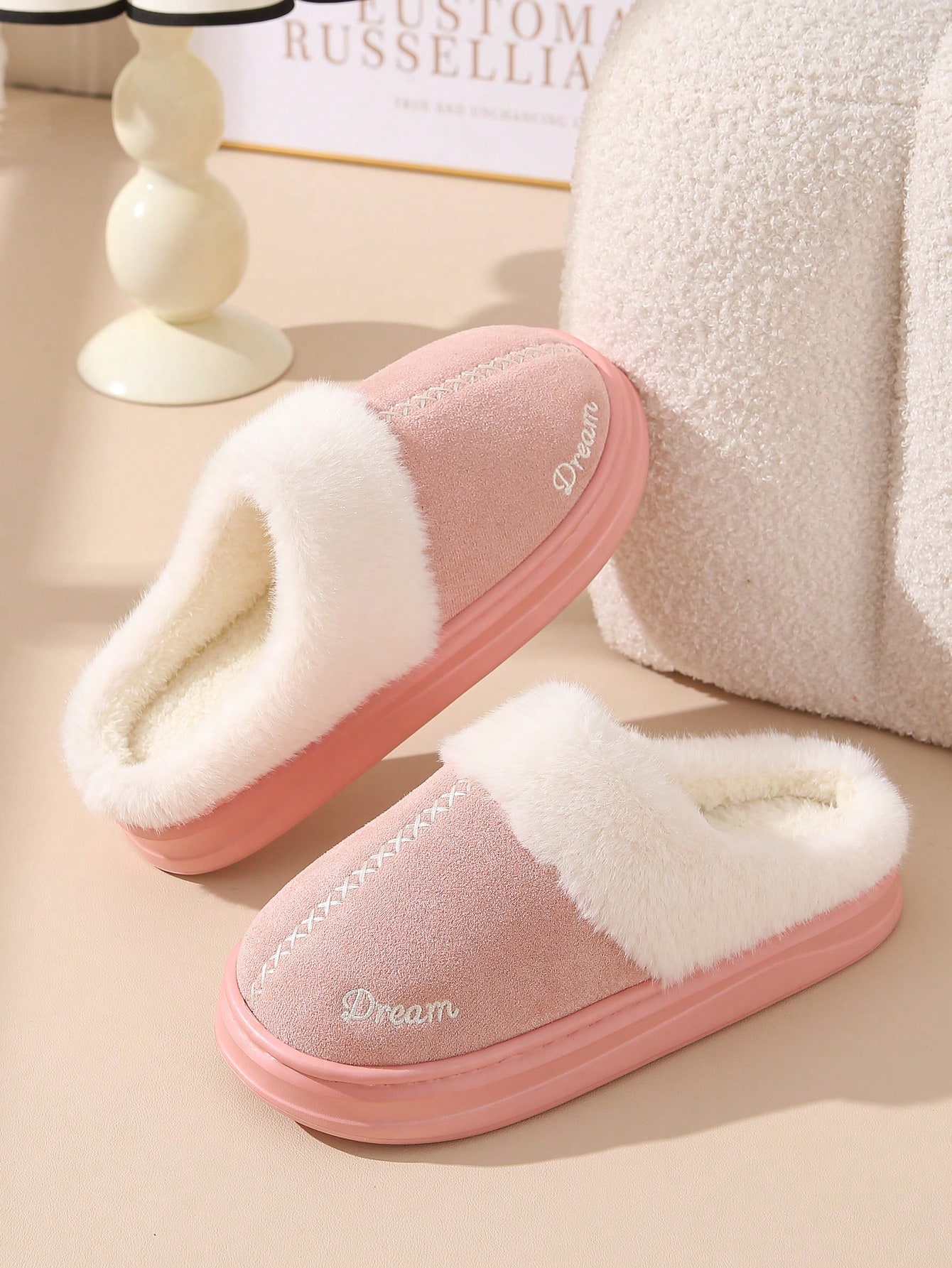 Pantoufles fermées en peluche, pantoufles chaudes pour femmes pour l'automne/l'hiver, — vue 10