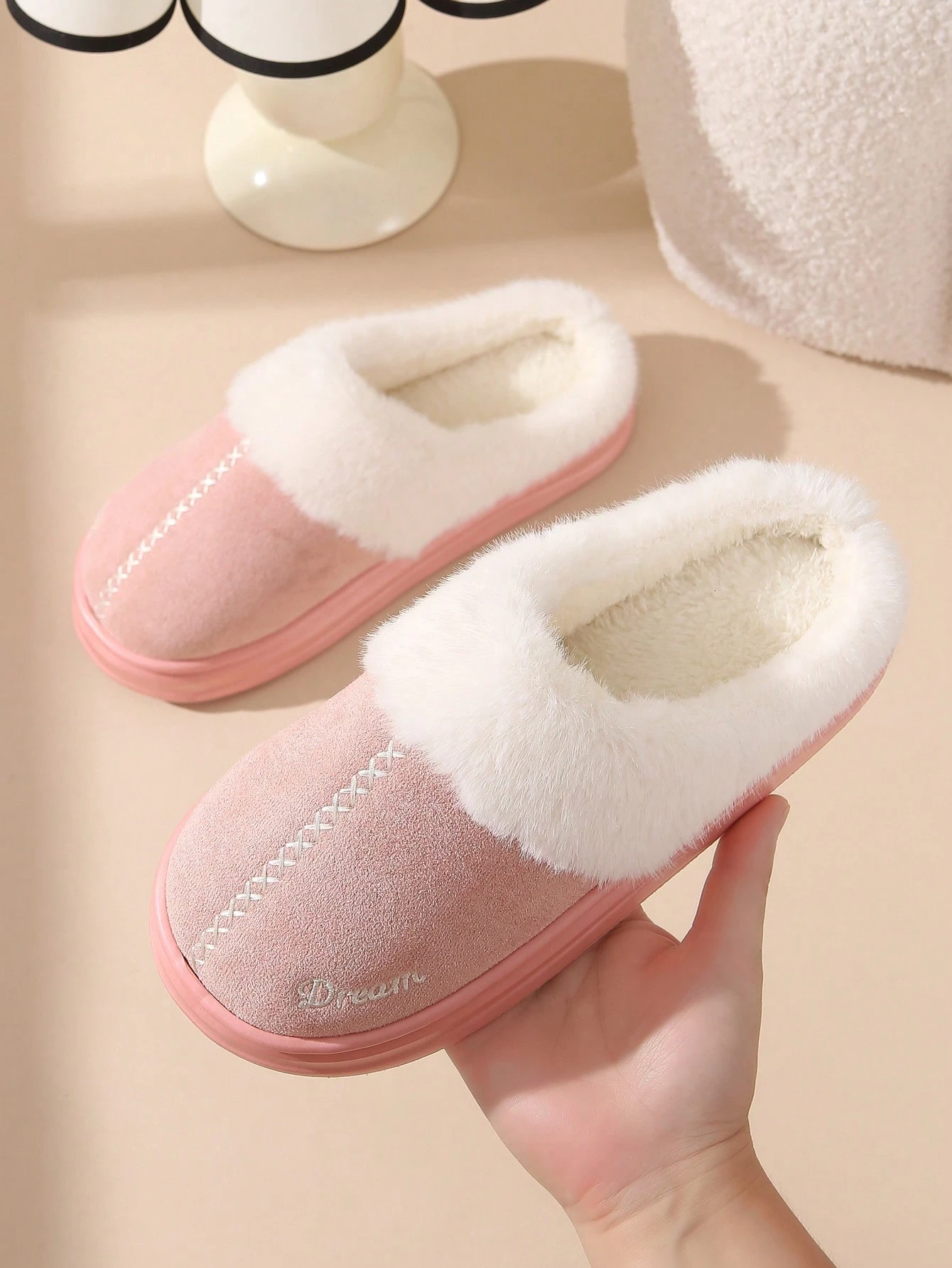 Pantoufles à bout fermé en peluche, pantoufles chaudes pour femmes pour — vue 14