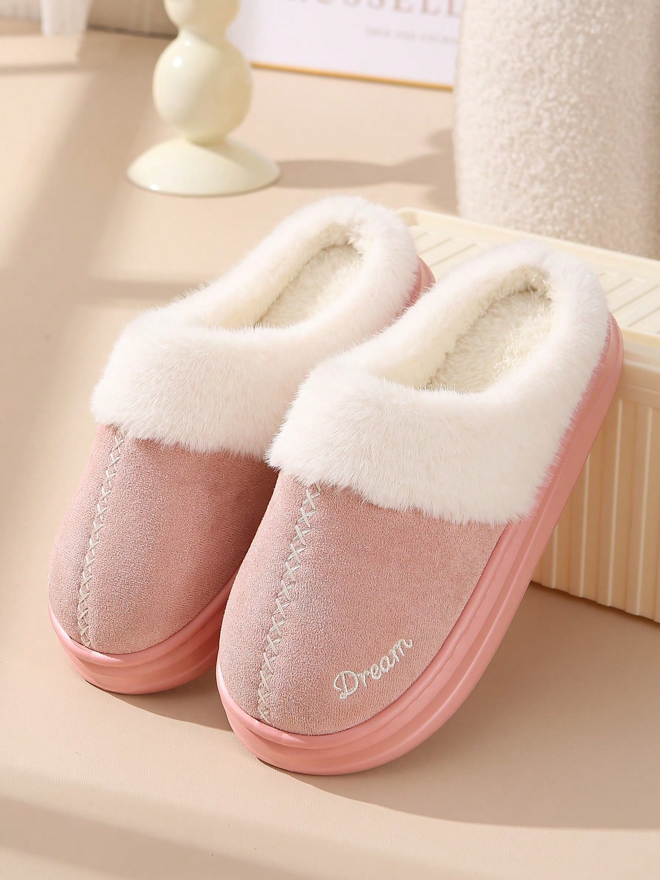 Pantoufles à bout fermé en peluche, pantoufles chaudes pour femmes pour — vue 15