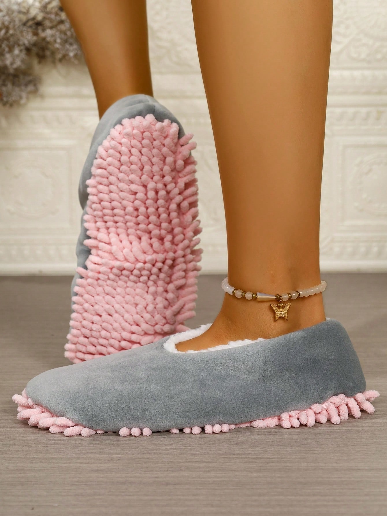 RALSWNAY Chaussons d'intérieur pour adultes Automne/Hiver, doublés de polaire, épais, — vue 3
