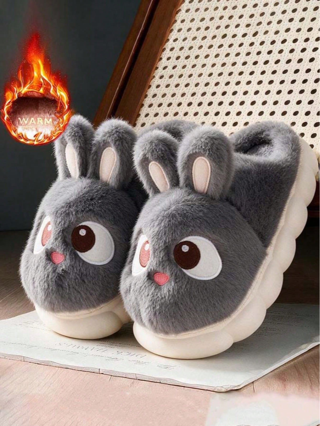 Pantoufles fourrées mignonnes lapin pour femme, nouveau modèle à petit talon, semelle