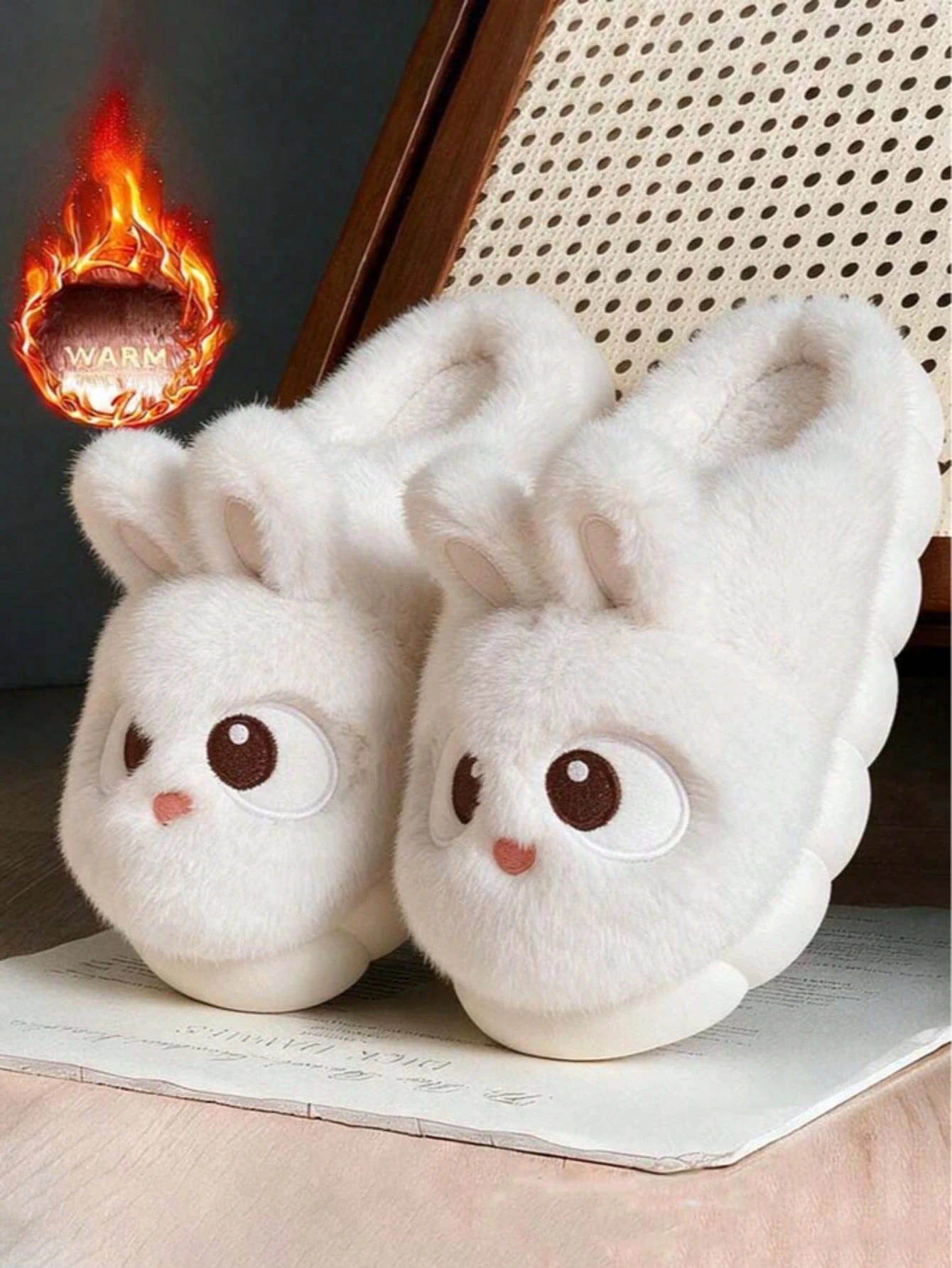 Pantoufles fourrées mignonnes lapin pour femme, nouveau modèle à petit talon, semelle — vue 2