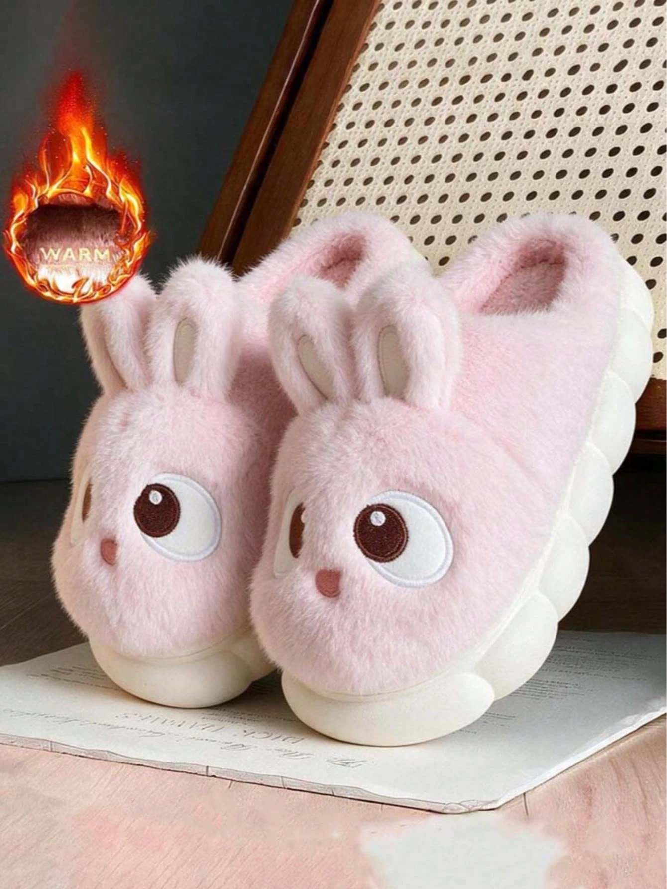 Pantoufles fourrées mignonnes lapin pour femme, nouveau modèle à petit talon, semelle — vue 3