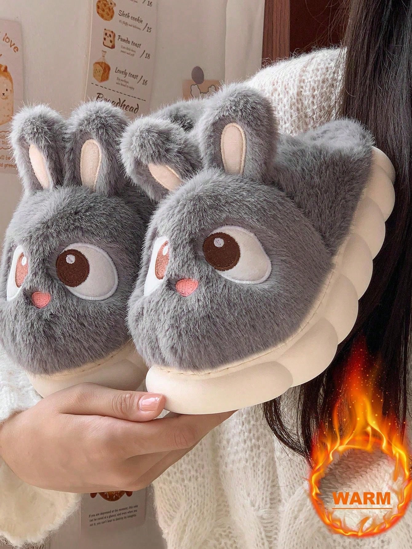 Pantoufles fourrées mignonnes lapin pour femme, nouveau modèle à petit talon, semelle — vue 9