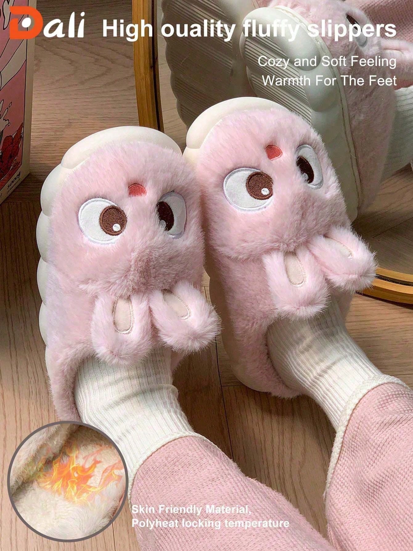 Pantoufles fourrées mignonnes lapin pour femme, nouveau modèle à petit talon, semelle — vue 7