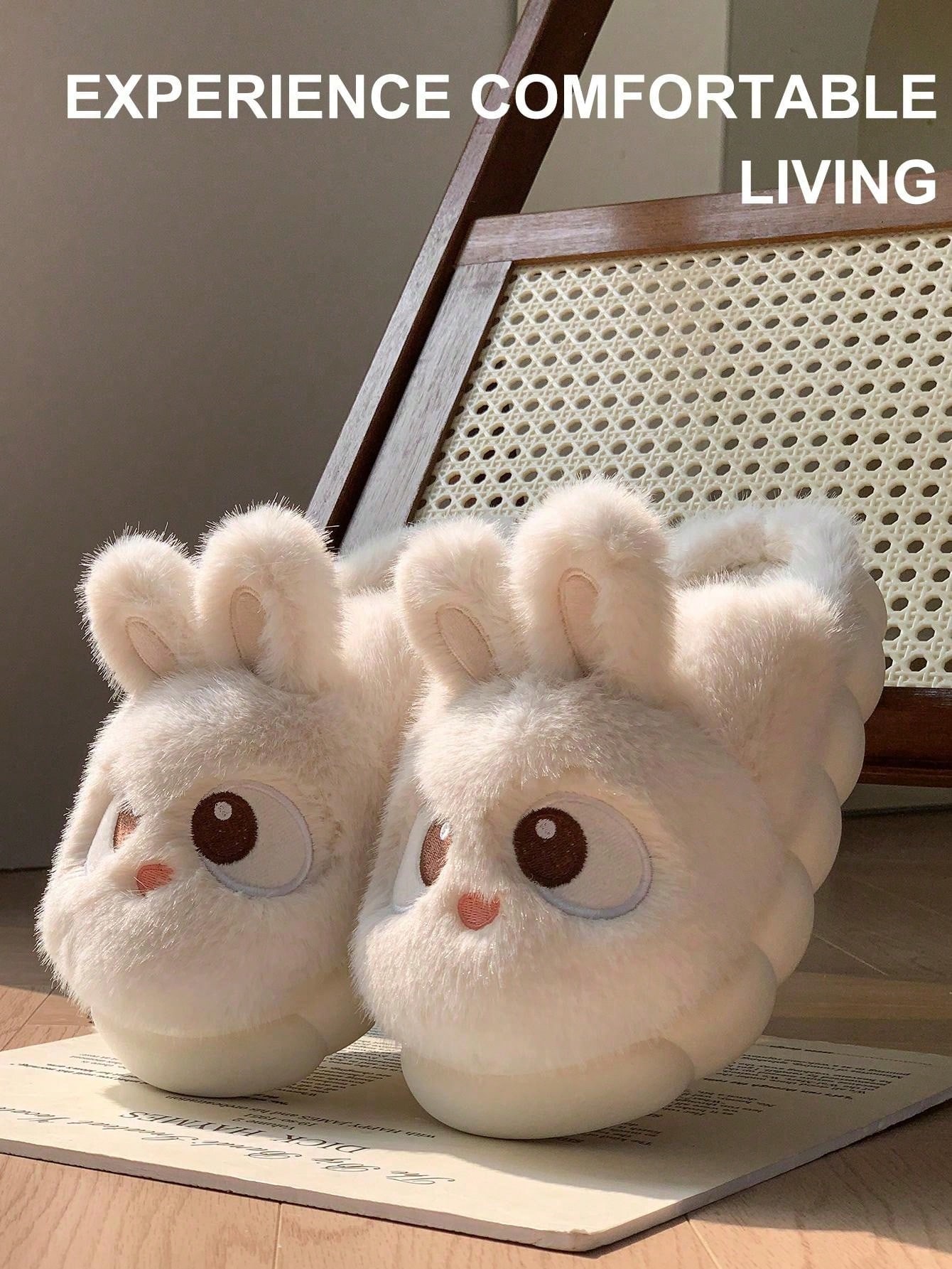 Pantoufles fourrées mignonnes lapin pour femme, nouveau modèle à petit talon, semelle — vue 13