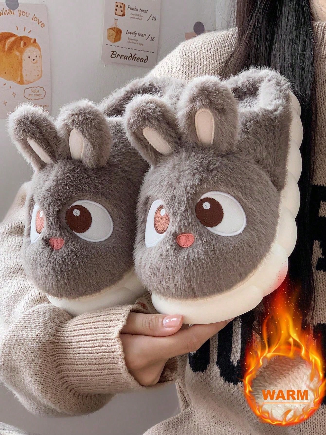 Pantoufles fourrées mignonnes lapin pour femme, nouveau modèle à petit talon, semelle — vue 15