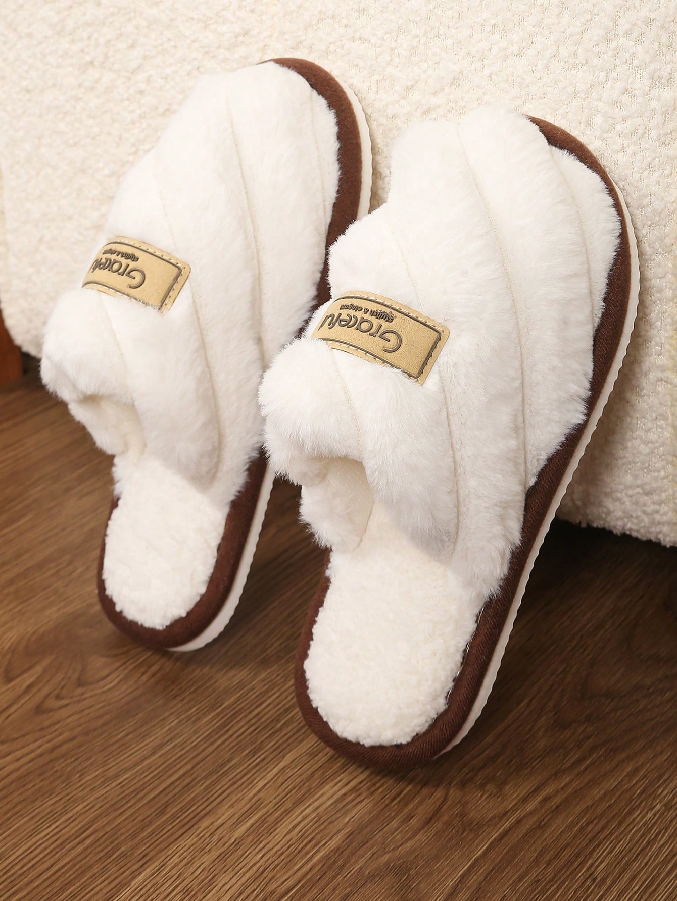 Pantoufles épaisses à rayures et lettres moelleuses pour femmes, chaussures d'intérieur — vue 7