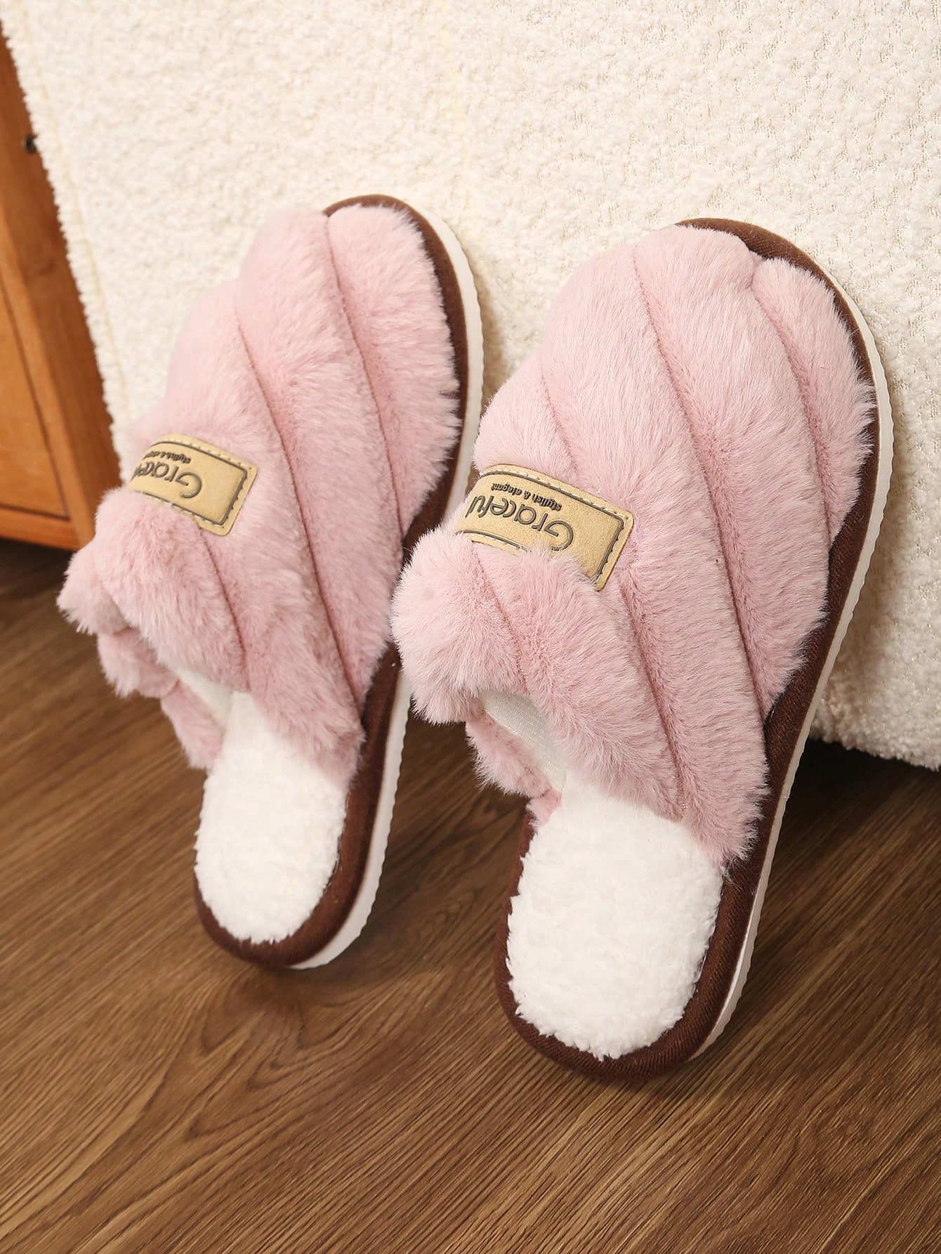 Pantoufles épaisses à rayures et lettres moelleuses pour femmes, chaussures d'intérieur — vue 8