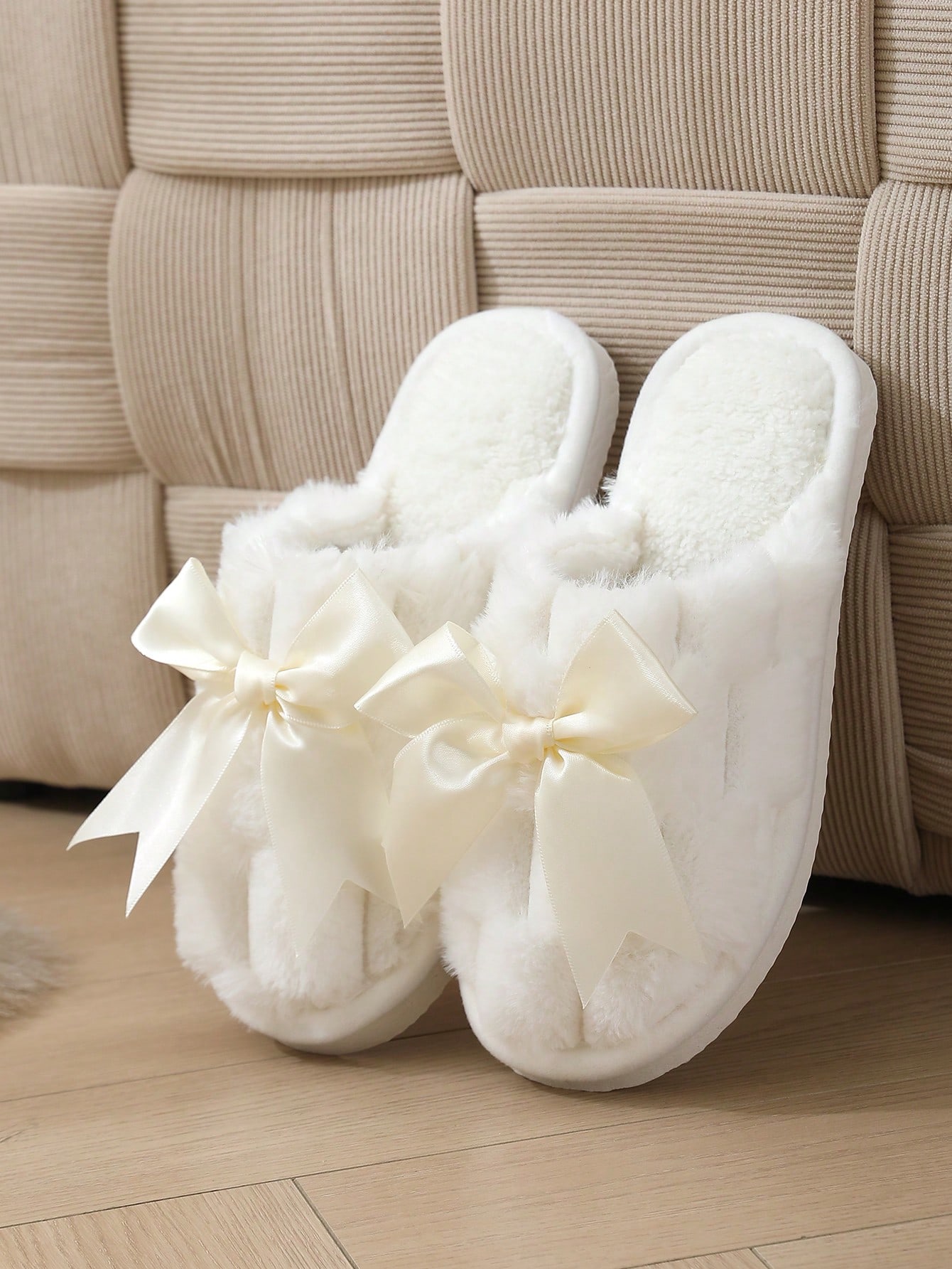 Pantoufles fermées à nœud papillon pour femmes, pour l'automne/l'hiver. Pantoufles