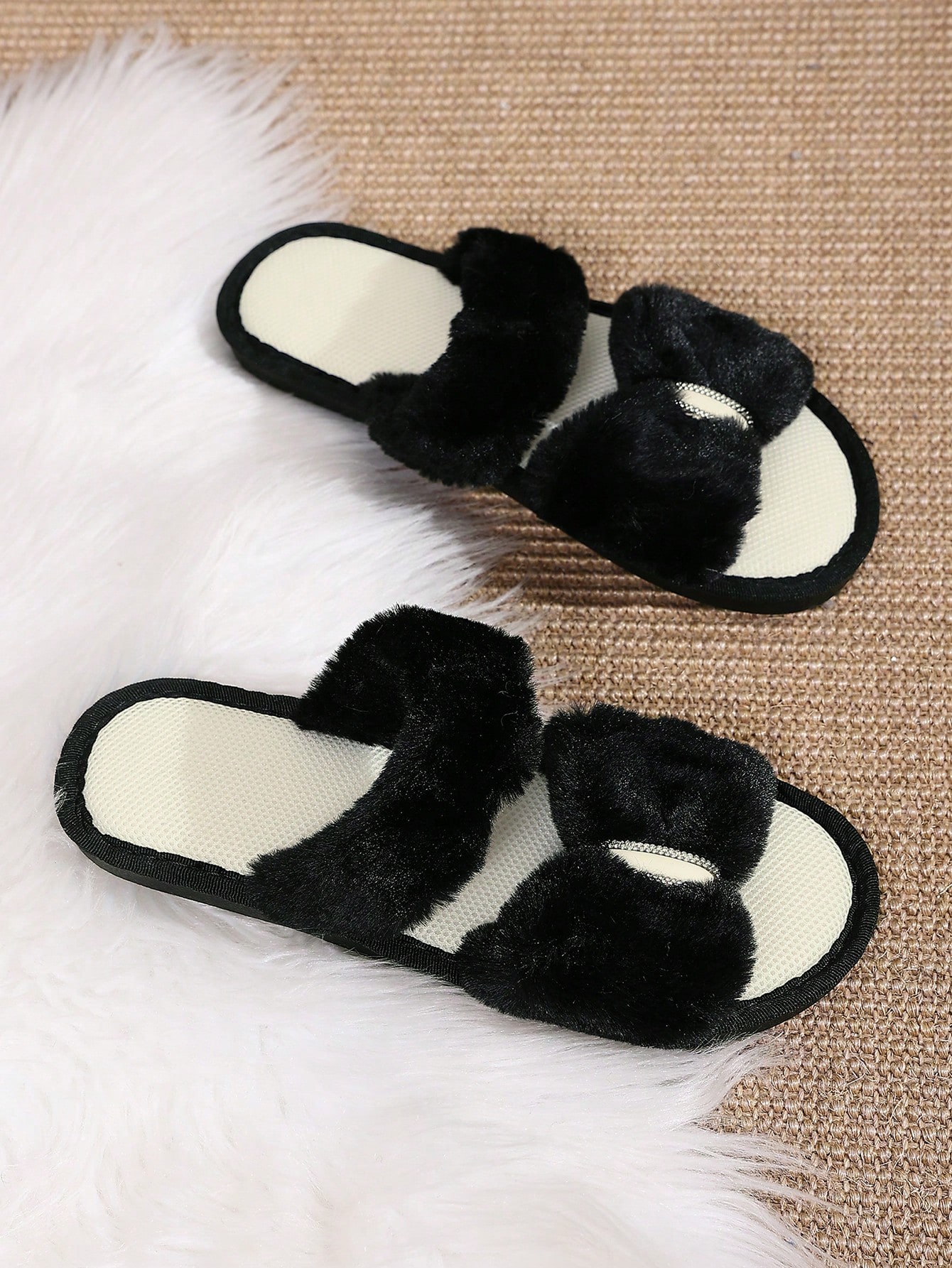 Pantoufles plates en peluche pour femmes, automne/hiver, chaussures d'intérieur — vue 3