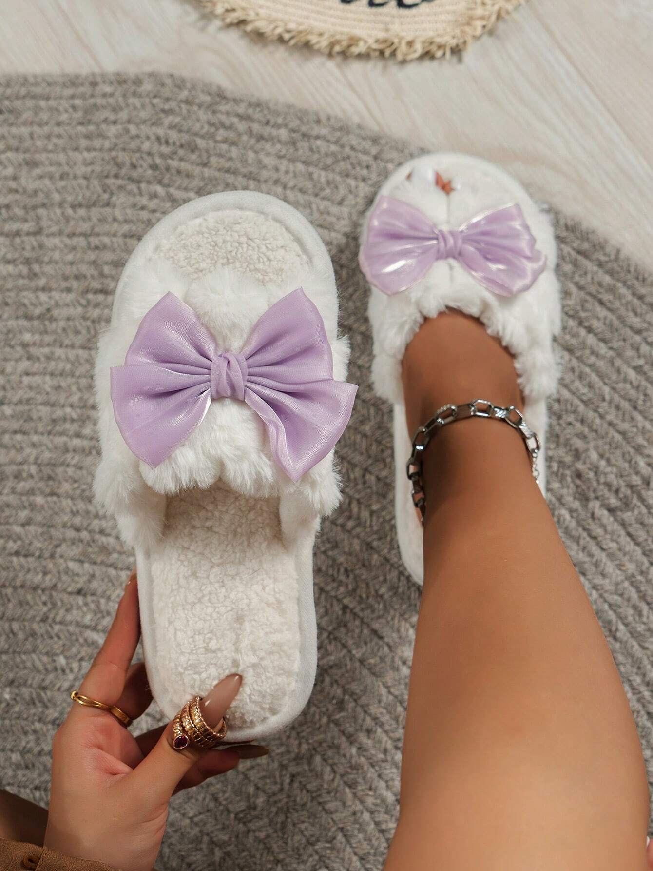 Chaussons d'intérieur pour femme au printemps, avec nœud papillon, bout ouvert, en — vue 3