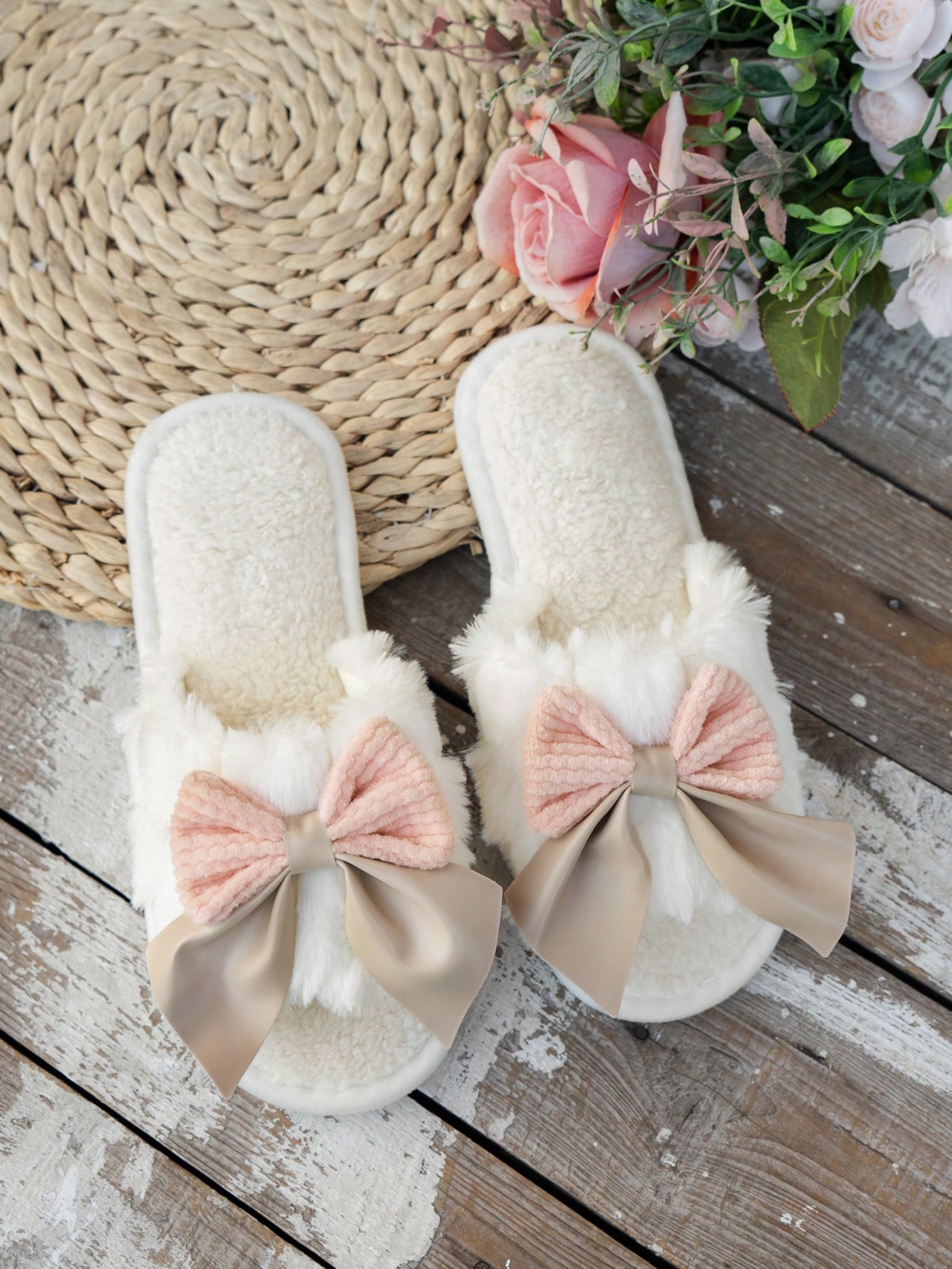 Chaussons d'intérieur pour femme au printemps, avec nœud papillon, bout ouvert, en — vue 14