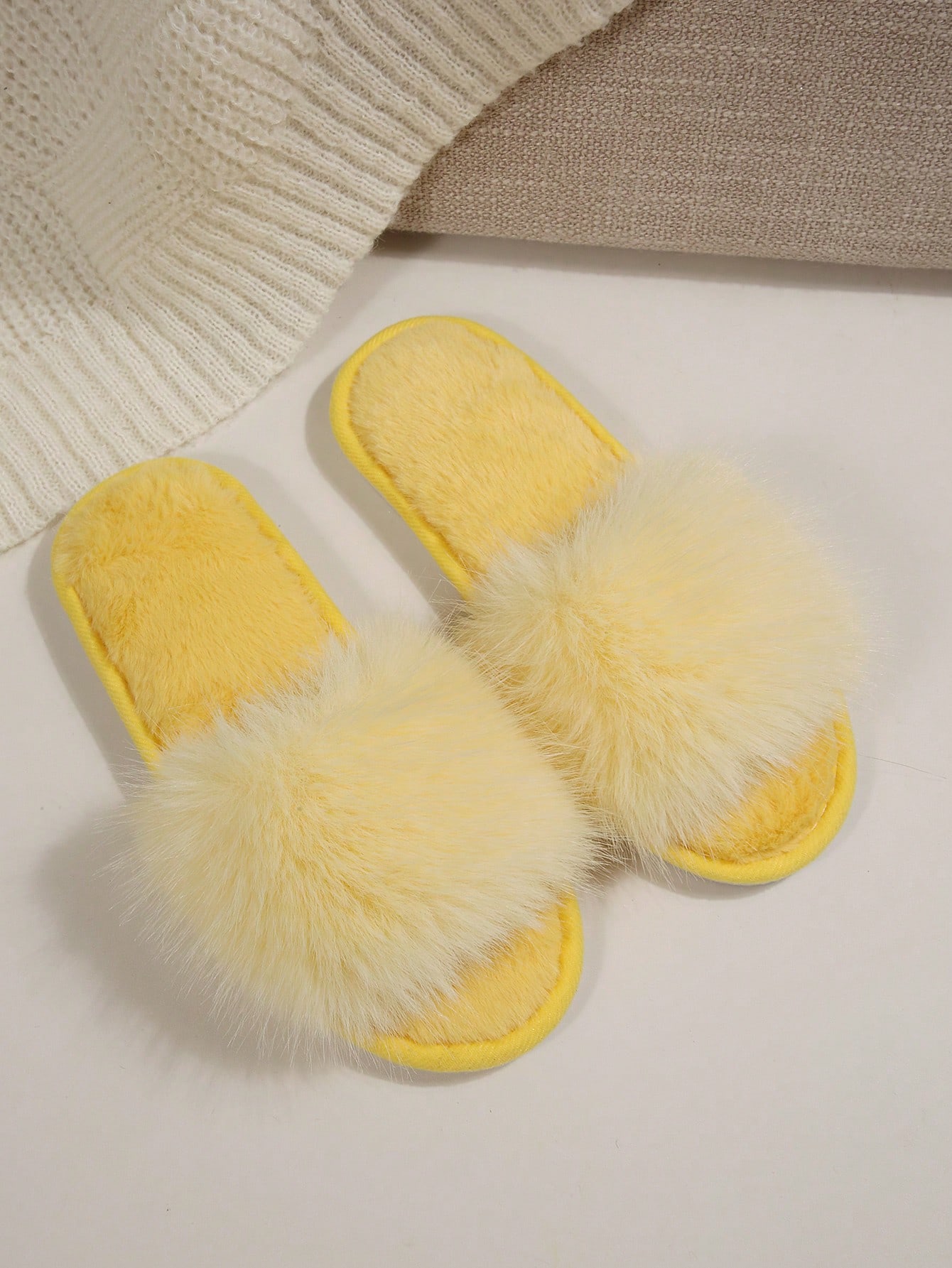 Pantoufles à double bride en fausse fourrure pour femmes, mules d'intérieur douces et — vue 16