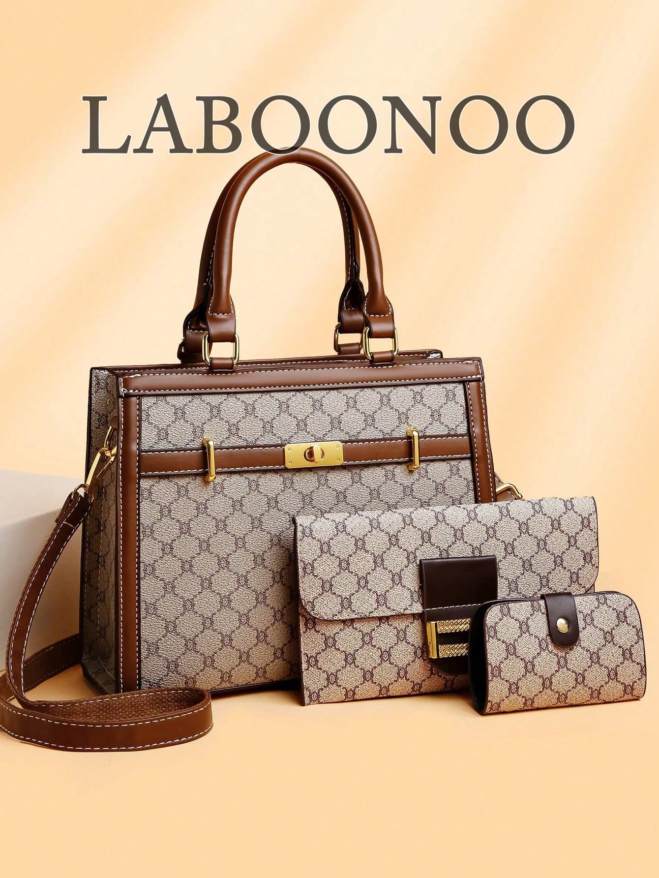 Ensemble de sac à main, sac à bandoulière, sac fourre-tout en PU à carreaux multicolores, mode — vue 3