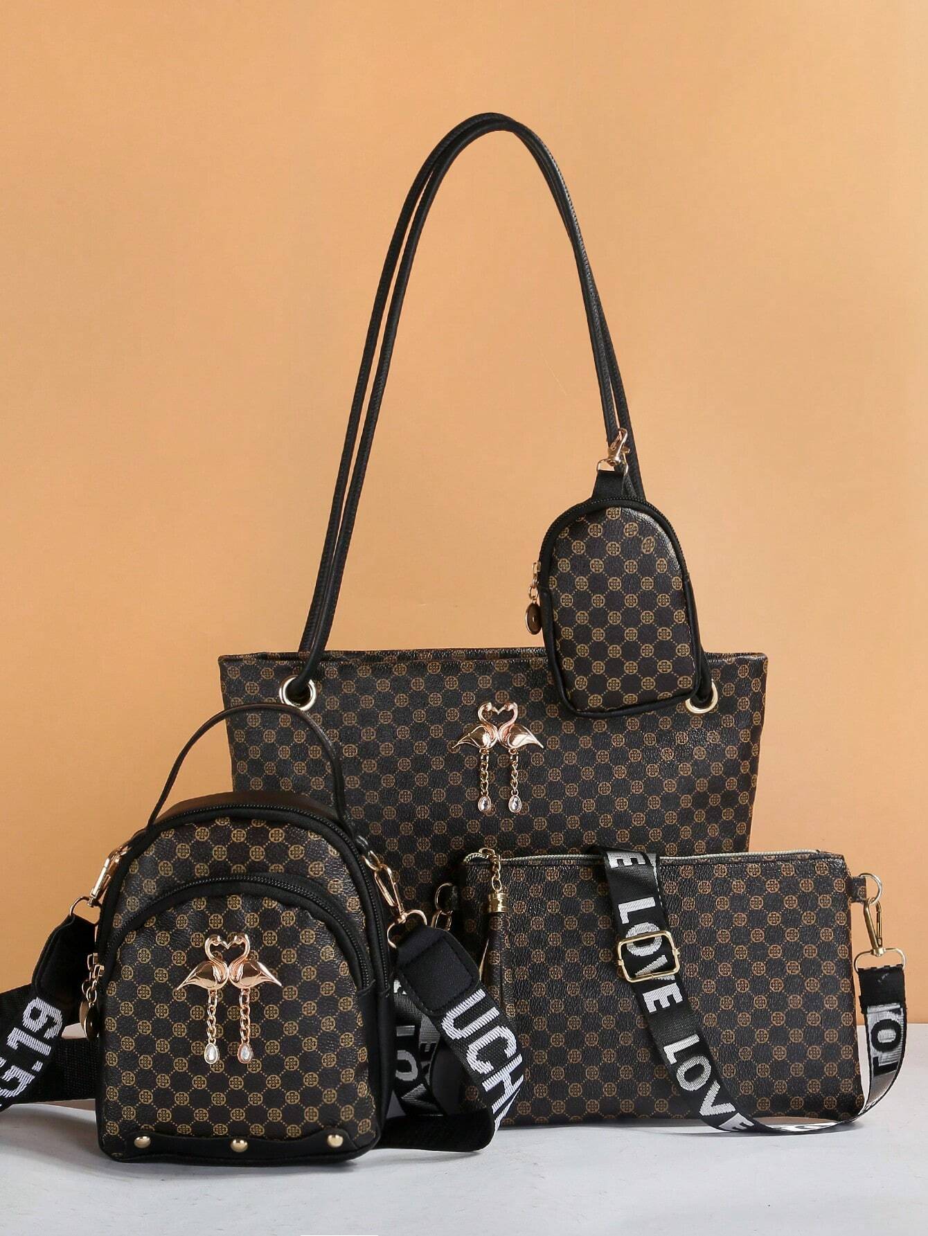 Ensemble de sac à main femme à motif pois, style décontracté avec boucle, fermeture