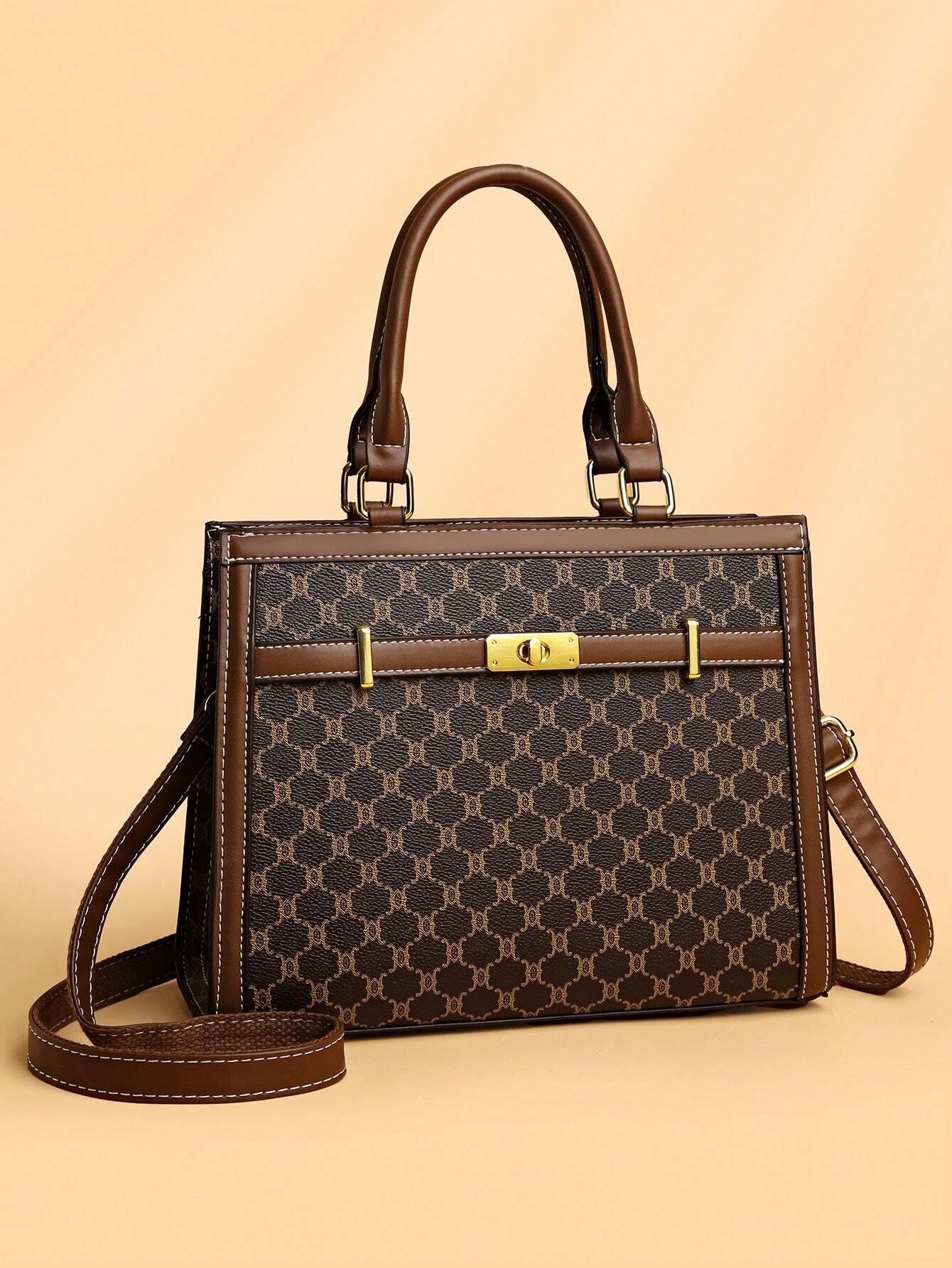 Ensemble de sac à main, sac à bandoulière, sac fourre-tout en PU à carreaux multicolores, mode — vue 4