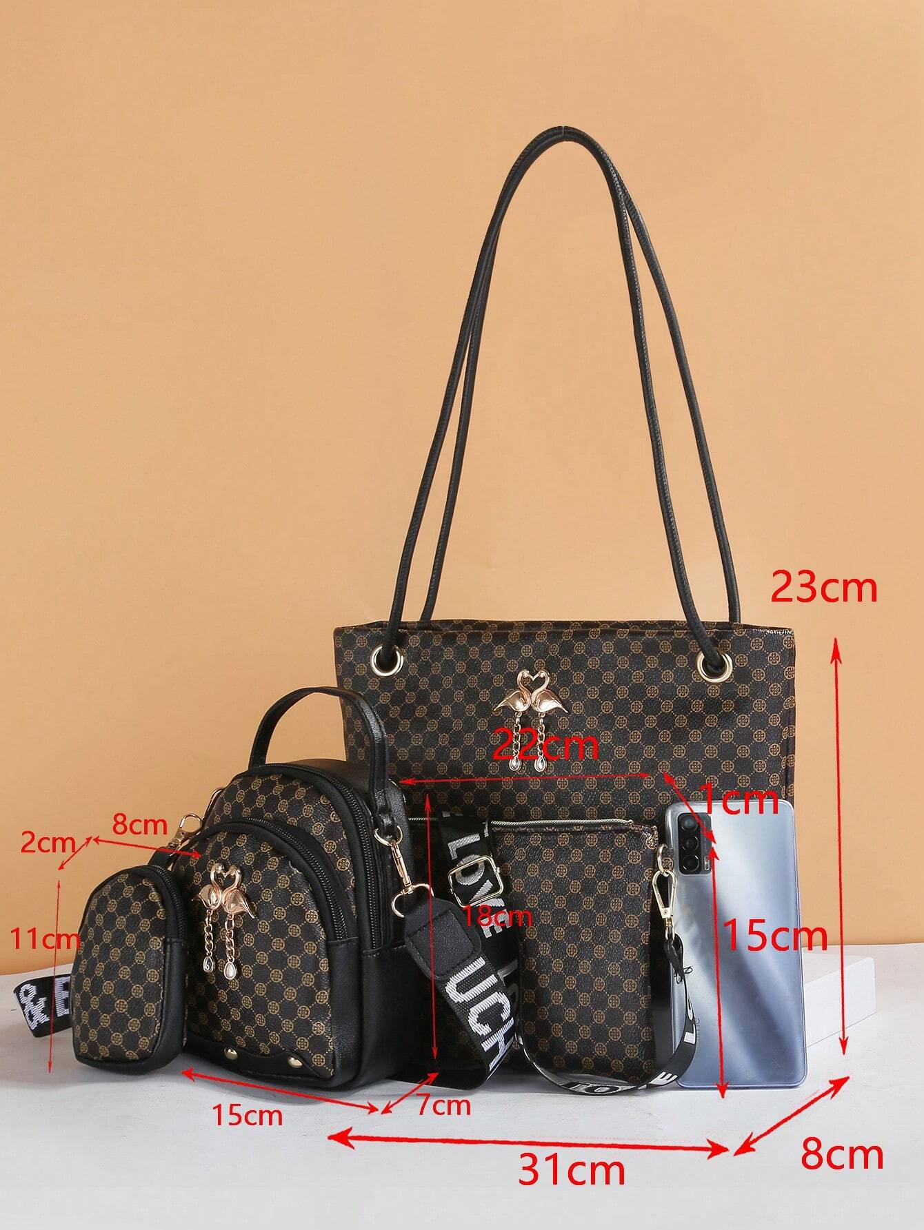Ensemble de sac à main femme à motif pois, style décontracté avec boucle, fermeture — vue 4
