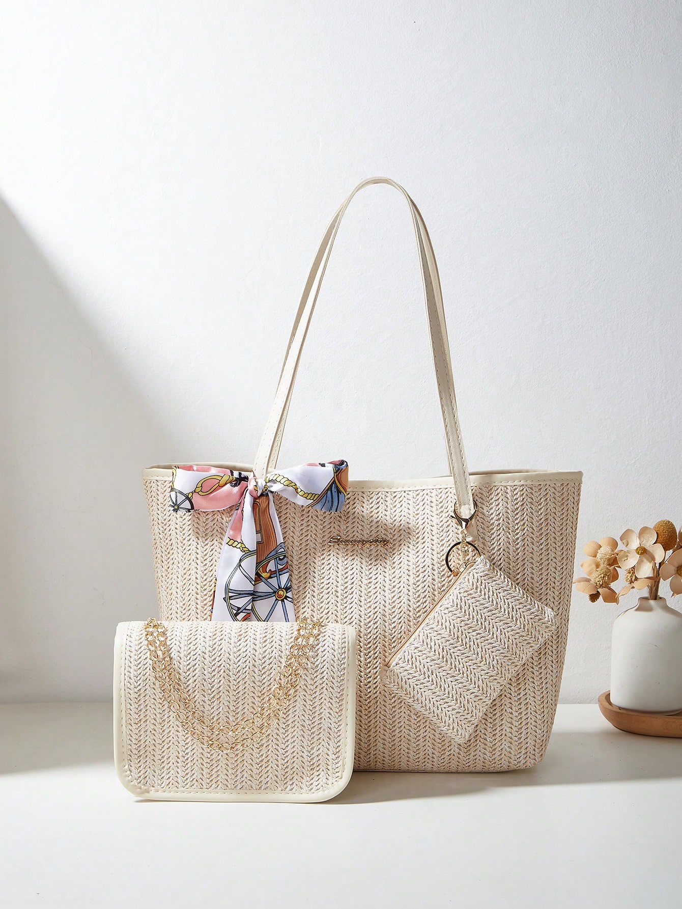 /set Écharpe pour femme, Sac fourre-tout, Sac à bandoulière à chaîne, Porte-monnaie, Sac — vue 3