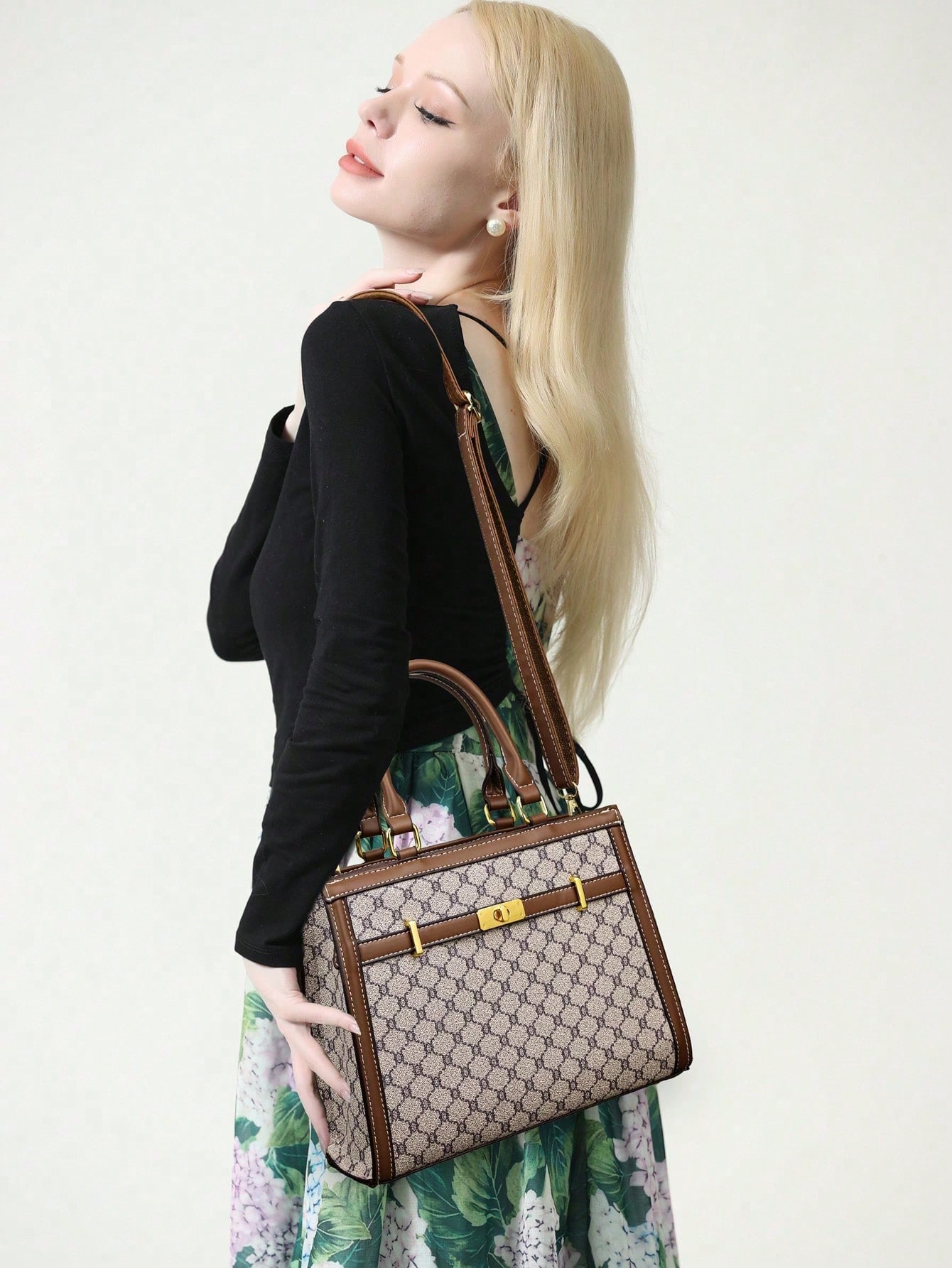 Ensemble de sac à main, sac à bandoulière, sac fourre-tout en PU à carreaux multicolores, mode — vue 6