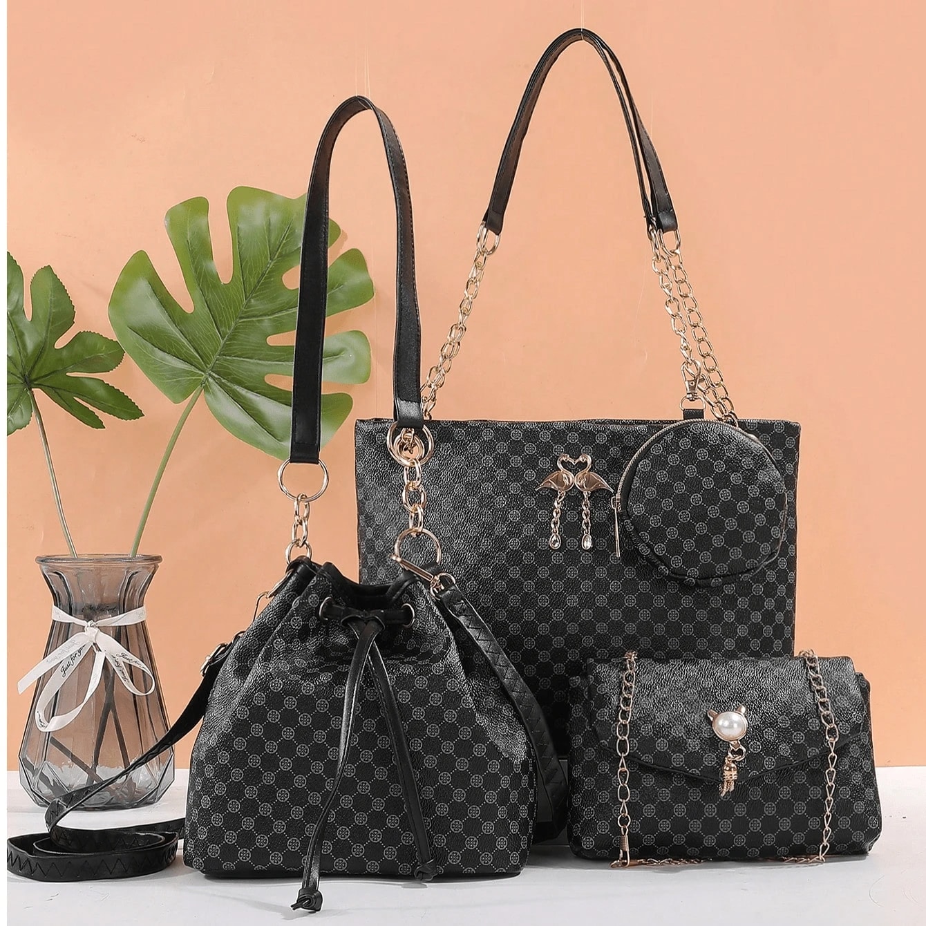 Ensemble de sac à main femme à motif pois, style décontracté avec boucle, fermeture — vue 6